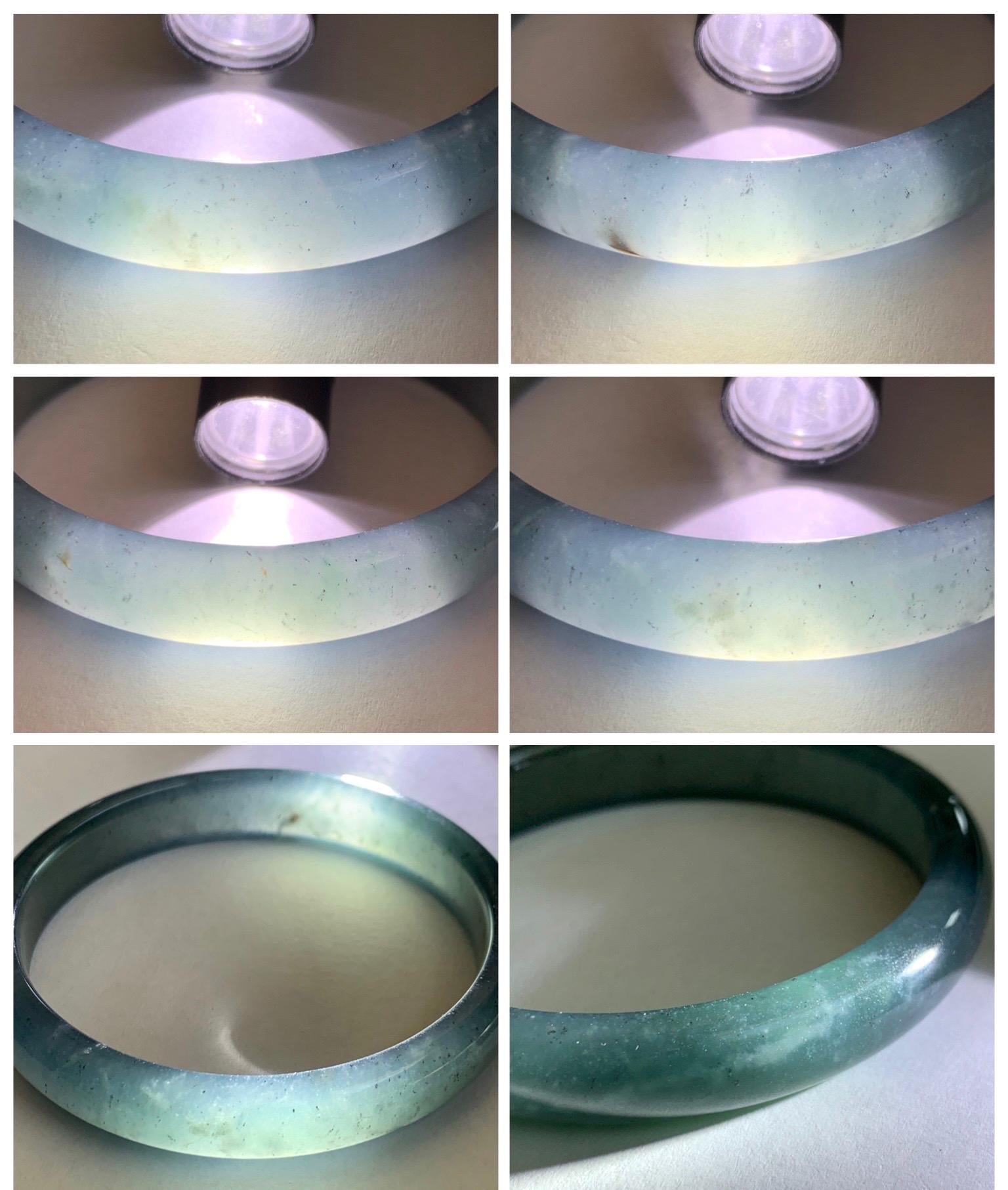 Certified Natural Grade A Guatemalan Icy Translucent Dark Teal Blue Wuji Jade Jadeite Wide Bangle 57.9mm 7.15” 36.9g 天然冰危深蓝绿翡翠正圈手镯1213 AS IS