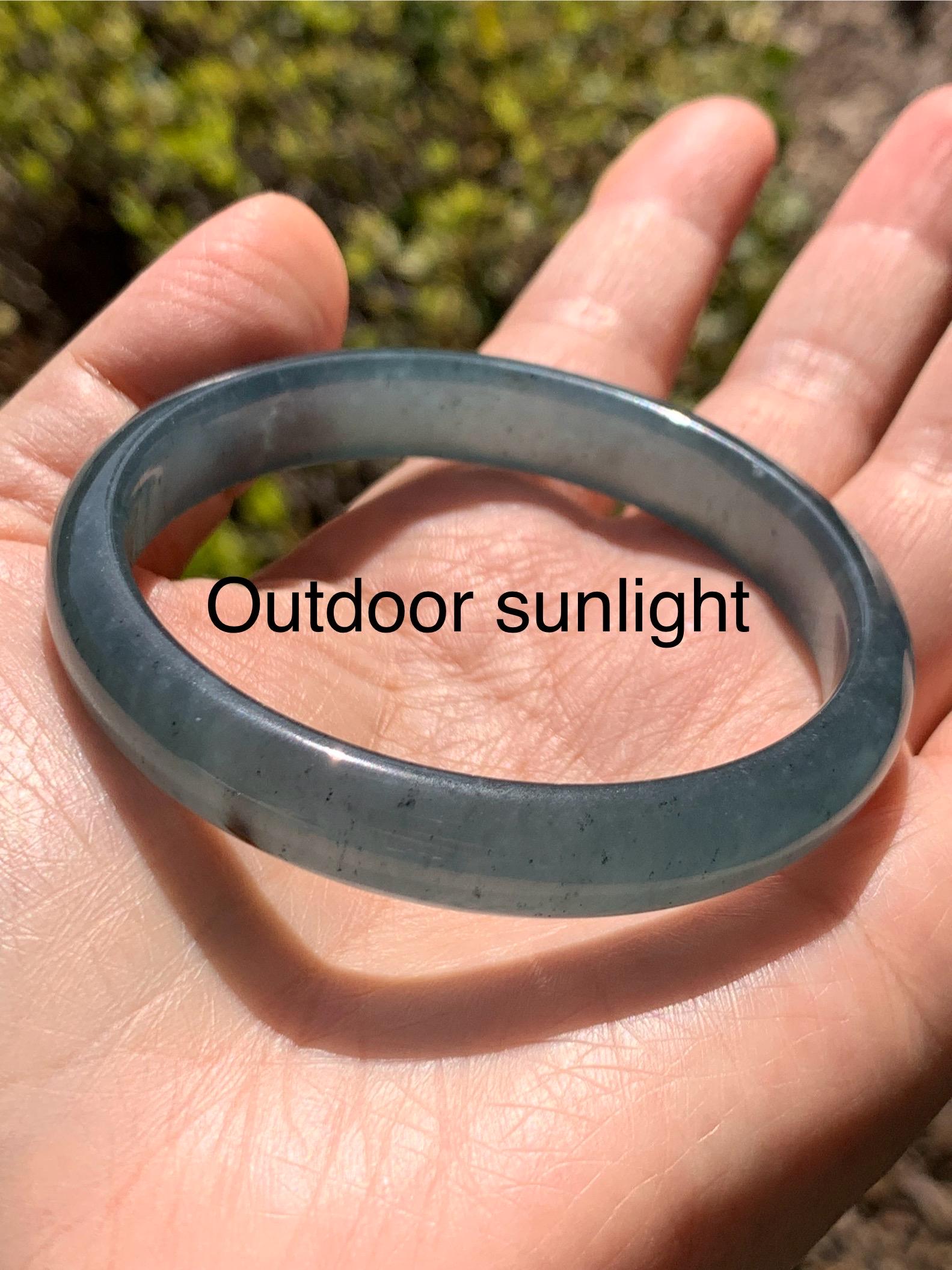 Certified Natural Grade A Guatemalan Icy Translucent Dark Teal Blue Wuji Jade Jadeite Wide Bangle 57.9mm 7.15” 36.9g 天然冰危深蓝绿翡翠正圈手镯1213 AS IS