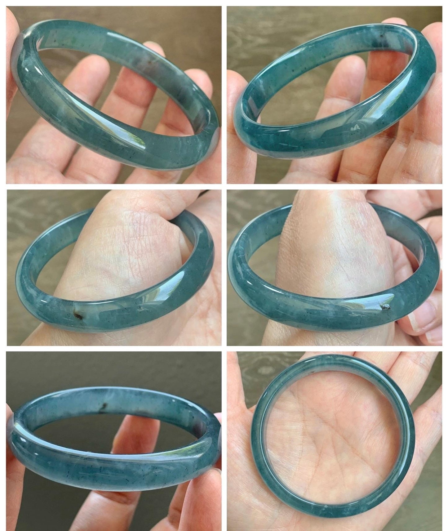Certified Natural Grade A Guatemalan Icy Translucent Dark Teal Blue Wuji Jade Jadeite Wide Bangle 57.9mm 7.15” 36.9g 天然冰危深蓝绿翡翠正圈手镯1213 AS IS