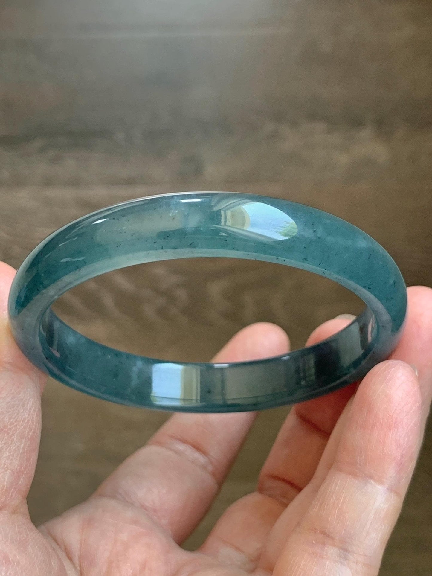 Certified Natural Grade A Guatemalan Icy Translucent Dark Teal Blue Wuji Jade Jadeite Wide Bangle 57.9mm 7.15” 36.9g 天然冰危深蓝绿翡翠正圈手镯1213 AS IS
