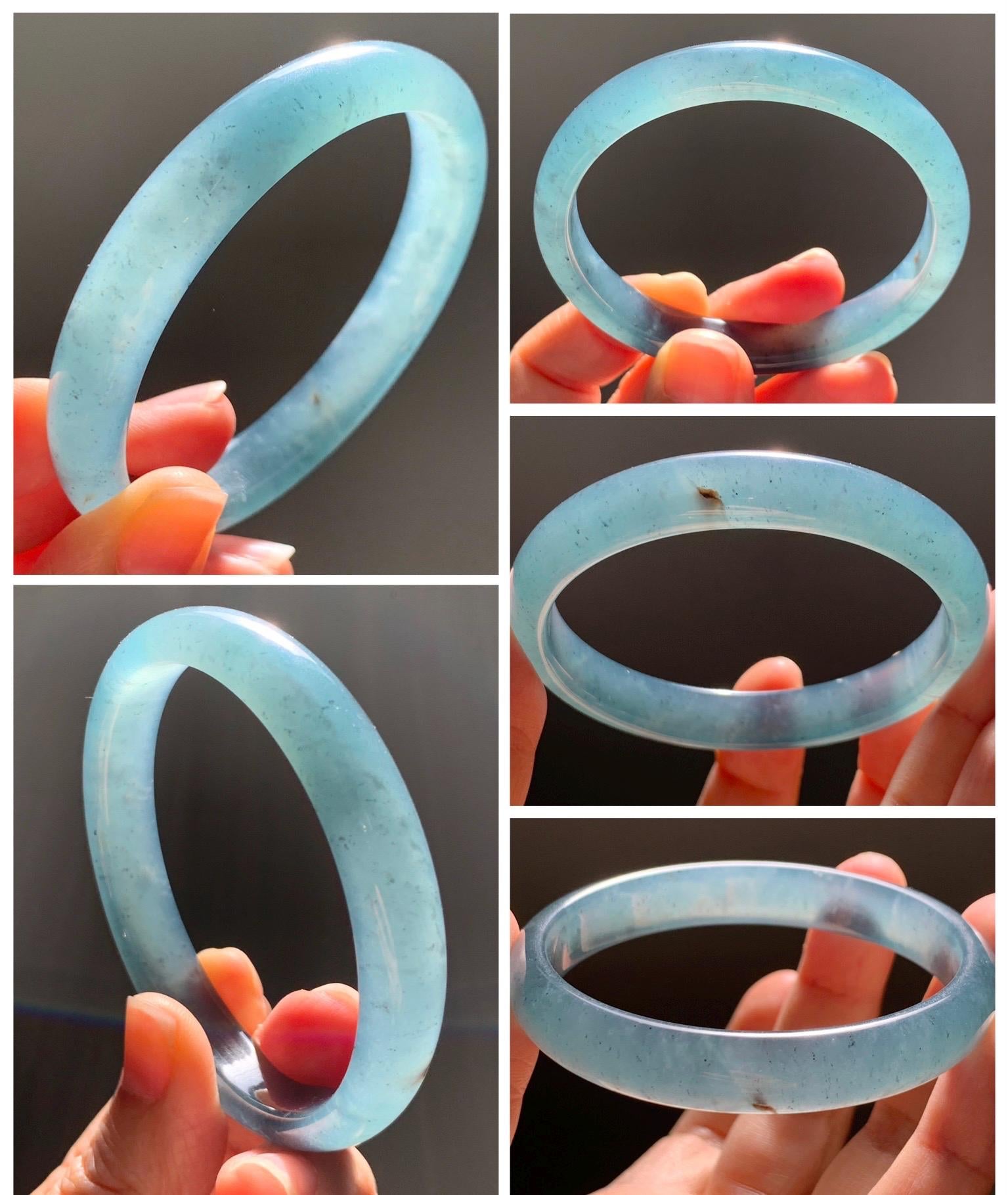Certified Natural Grade A Guatemalan Icy Translucent Dark Teal Blue Wuji Jade Jadeite Wide Bangle 57.9mm 7.15” 36.9g 天然冰危深蓝绿翡翠正圈手镯1213 AS IS