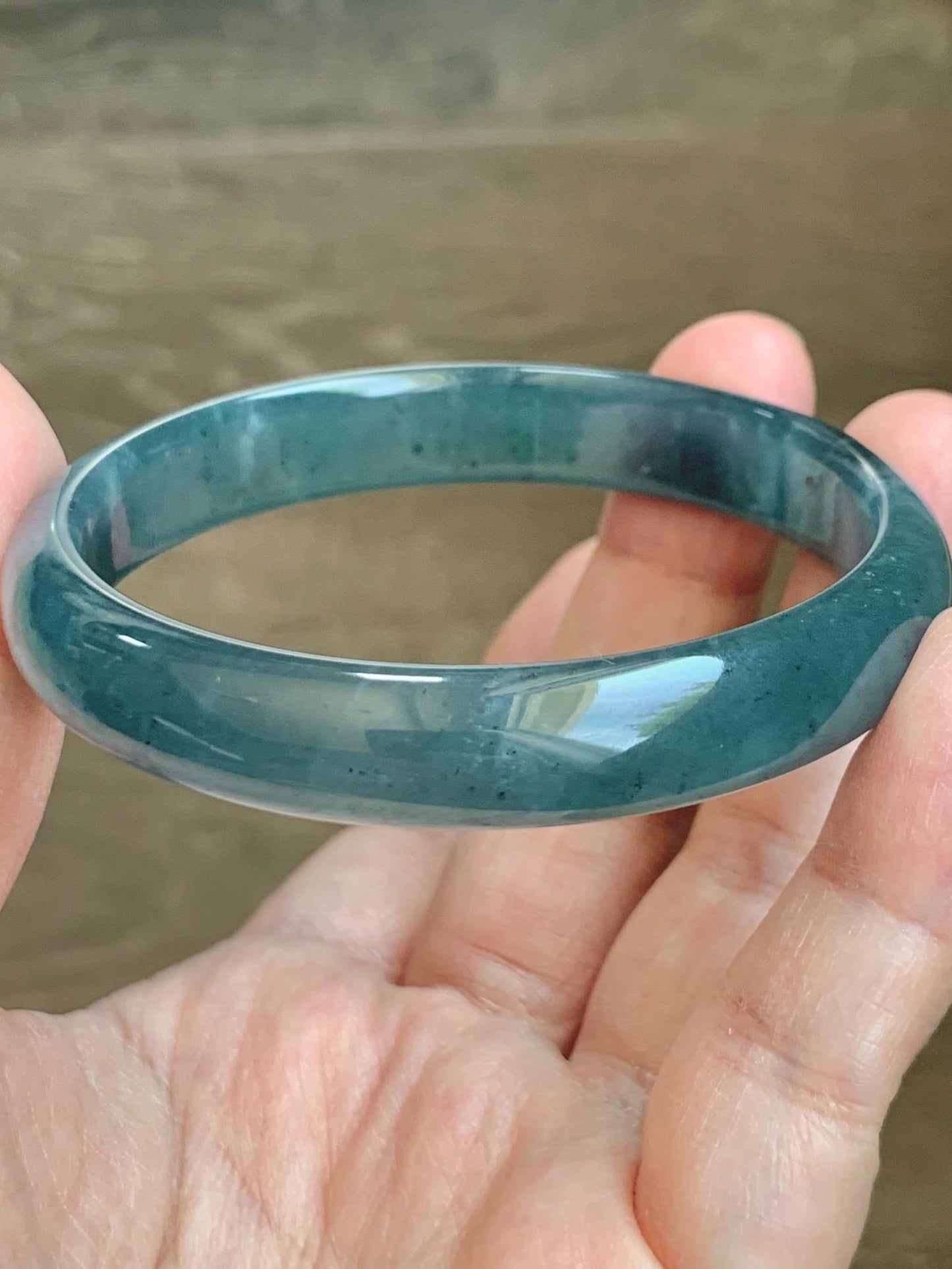 Certified Natural Grade A Guatemalan Icy Translucent Dark Teal Blue Wuji Jade Jadeite Wide Bangle 57.9mm 7.15” 36.9g 天然冰危深蓝绿翡翠正圈手镯1213 AS IS