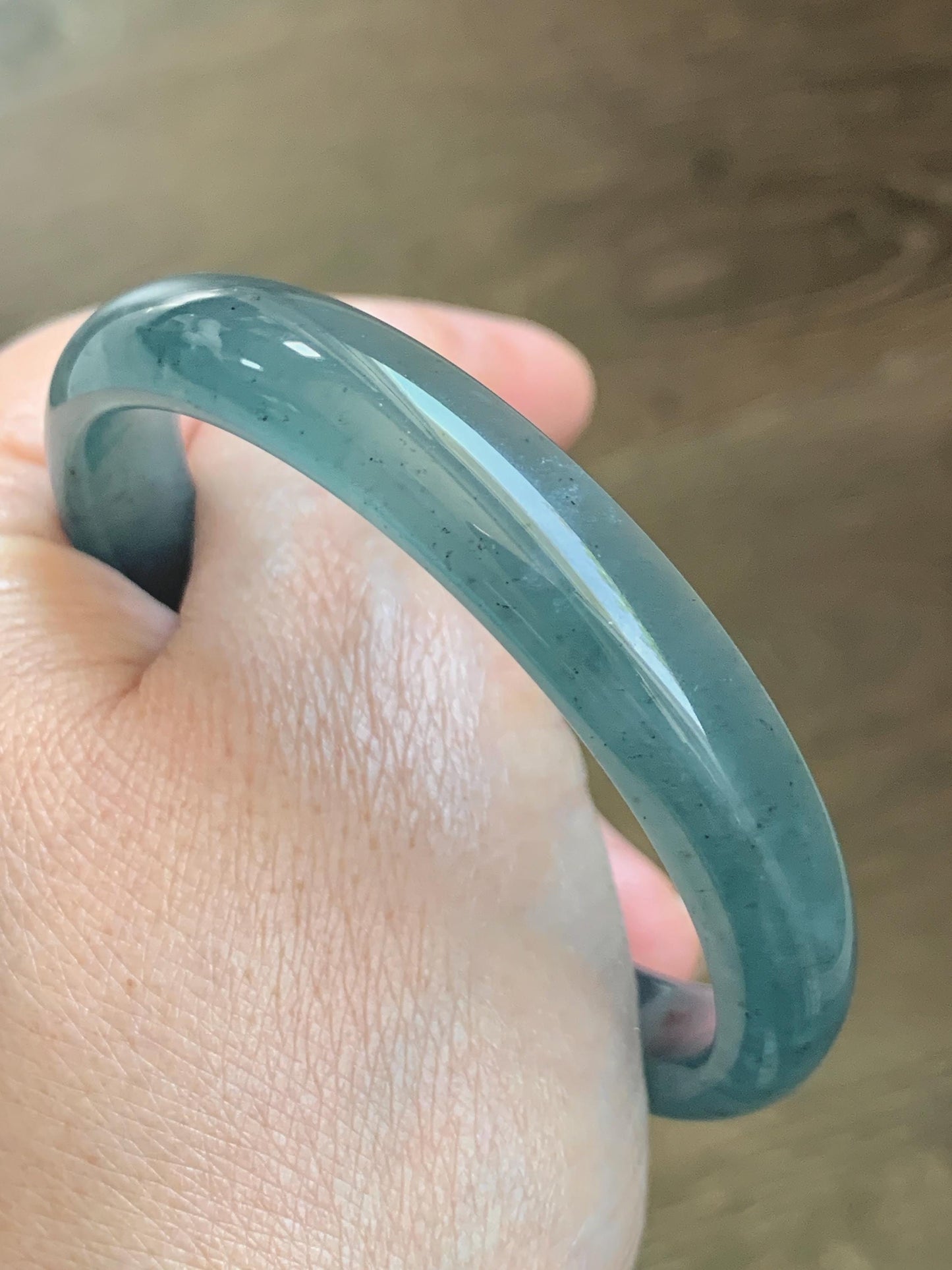 Certified Natural Grade A Guatemalan Icy Translucent Dark Teal Blue Wuji Jade Jadeite Wide Bangle 57.9mm 7.15” 36.9g 天然冰危深蓝绿翡翠正圈手镯1213 AS IS