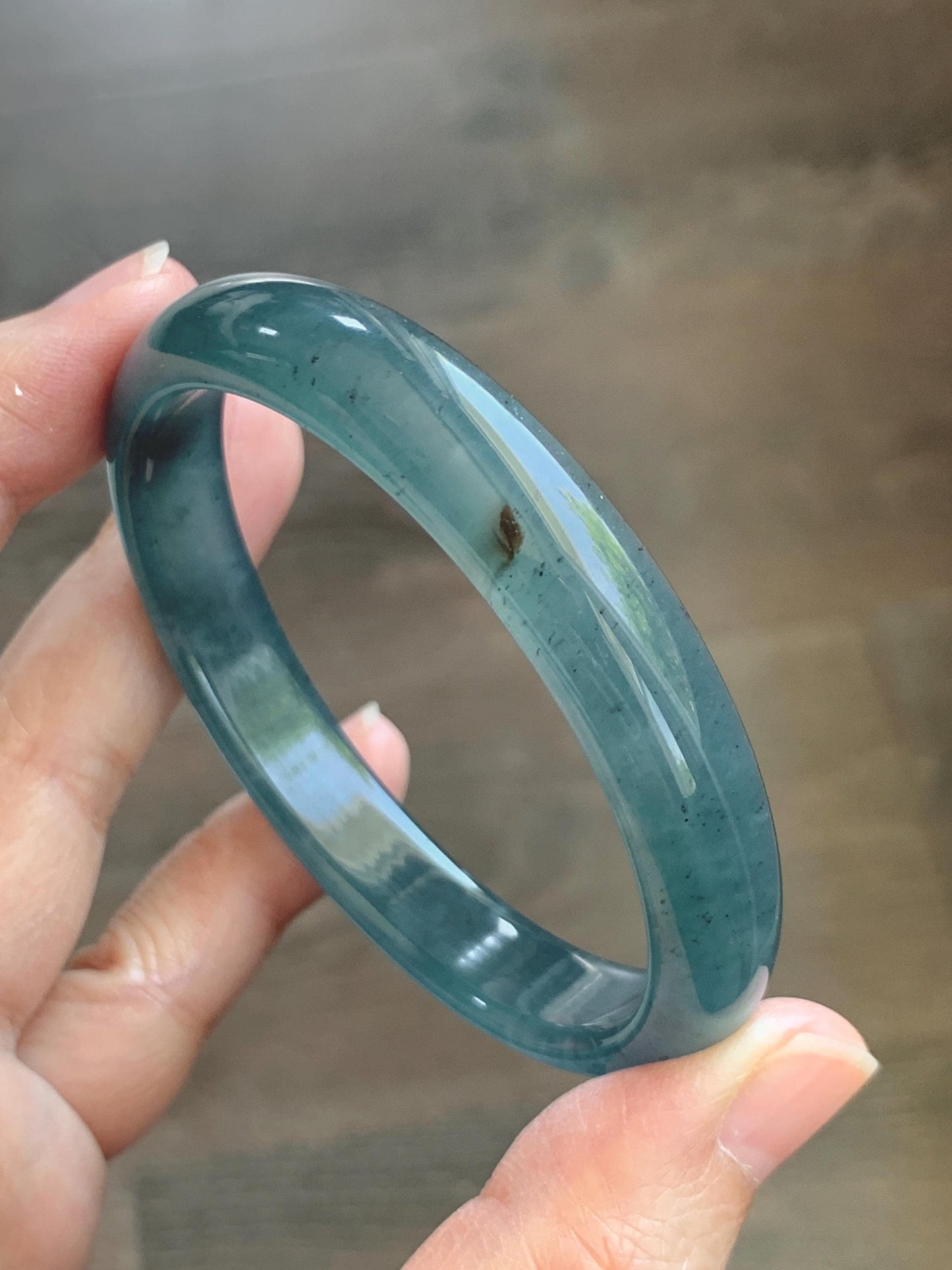 Certified Natural Grade A Guatemalan Icy Translucent Dark Teal Blue Wuji Jade Jadeite Wide Bangle 57.9mm 7.15” 36.9g 天然冰危深蓝绿翡翠正圈手镯1213 AS IS