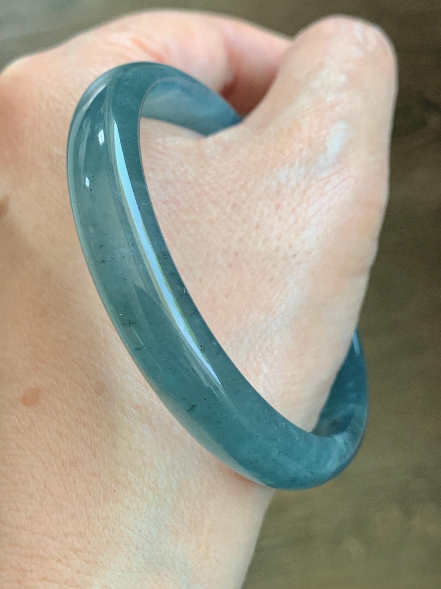 Certified Natural Grade A Guatemalan Icy Translucent Dark Teal Blue Wuji Jade Jadeite Wide Bangle 57.9mm 7.15” 36.9g 天然冰危深蓝绿翡翠正圈手镯1213 AS IS