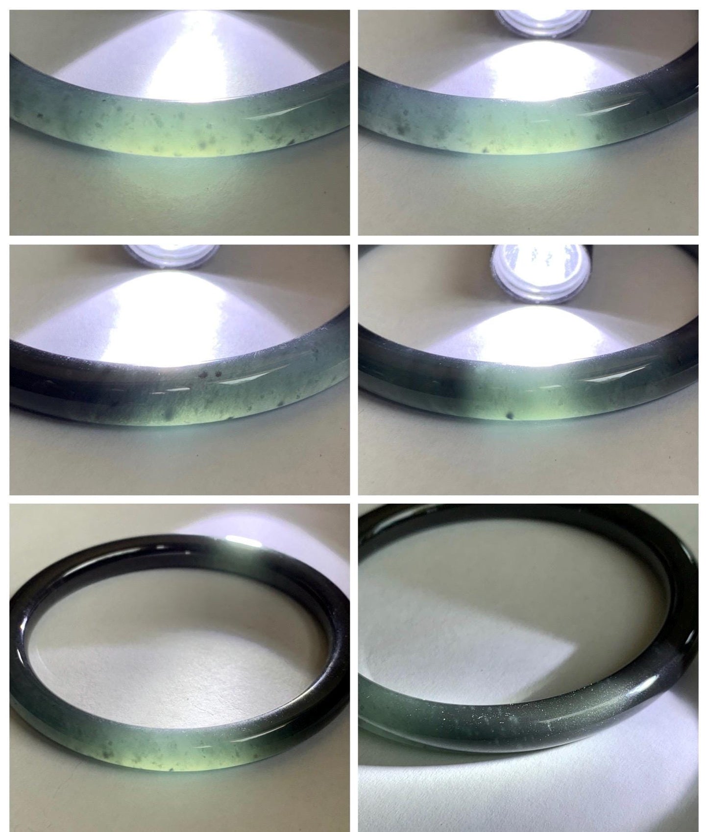 Certified Natural Grade A Guatemalan Icy Translucent Dark Grayish Black Wuji Jade Jadeite Bangle Bracelet 57.4mm 7” 26g 天然冰危深灰乌鸡圆条翡翠手镯 1195