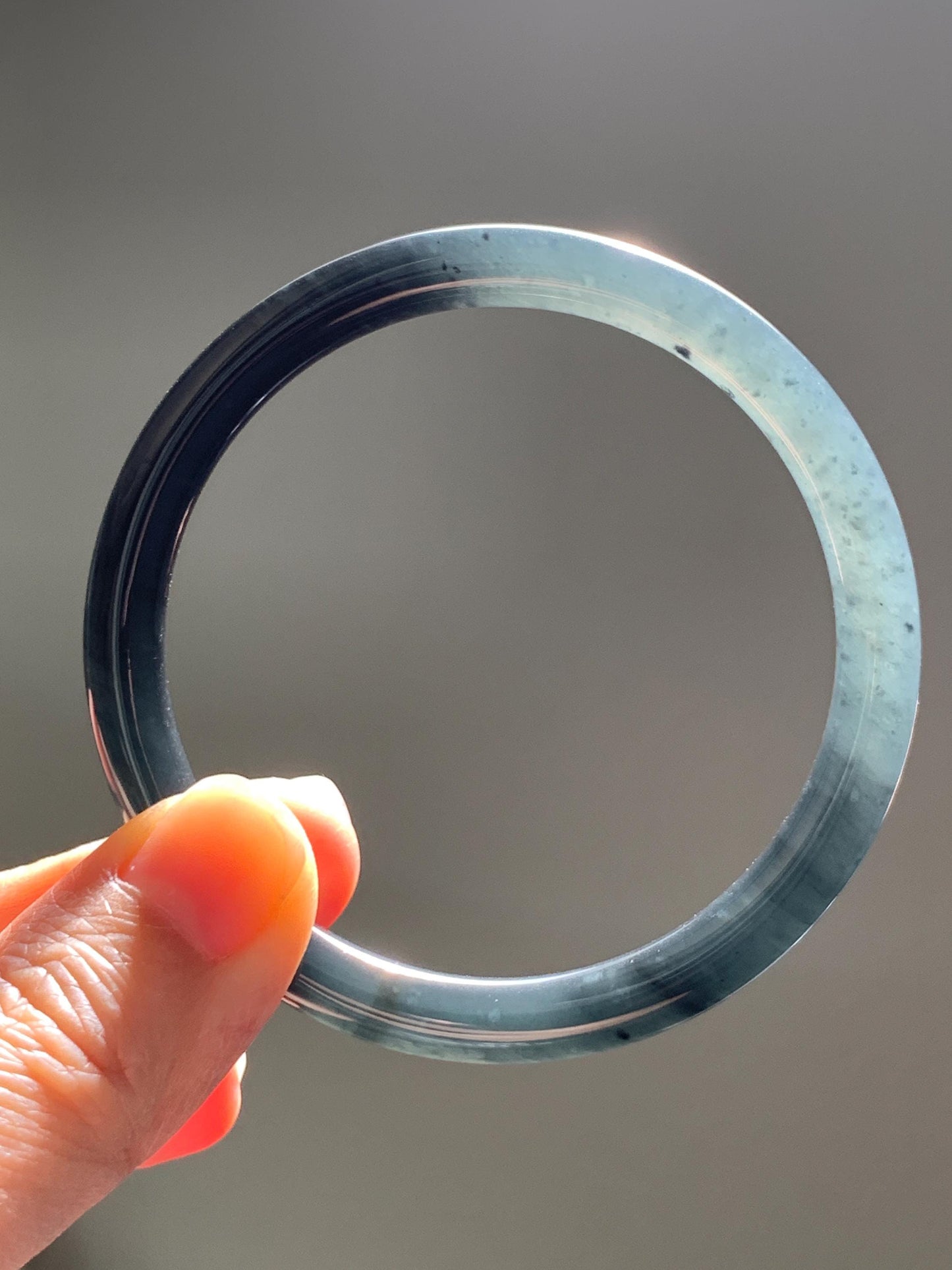 Certified Natural Grade A Guatemalan Icy Translucent Dark Grayish Black Wuji Jade Jadeite Bangle Bracelet 57.4mm 7” 26g 天然冰危深灰乌鸡圆条翡翠手镯 1195