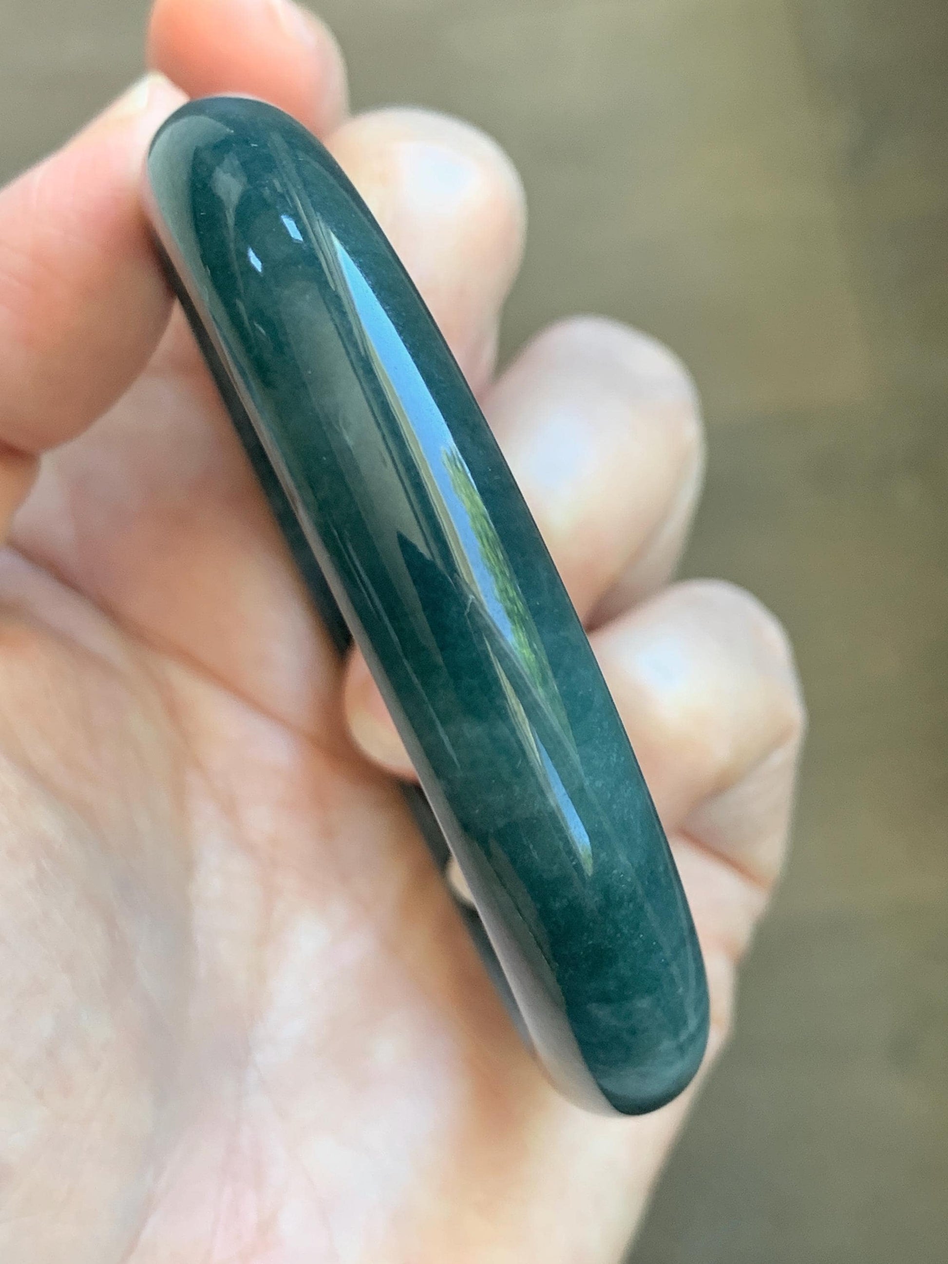 Certified Natural Grade A Guatemalan Icy Translucent Dark Teal Blue Jade Jadeite Wide Bangle 59.2mm 7.32” 43g 天然冰危蓝绿翡翠正圈宽版手镯 1223