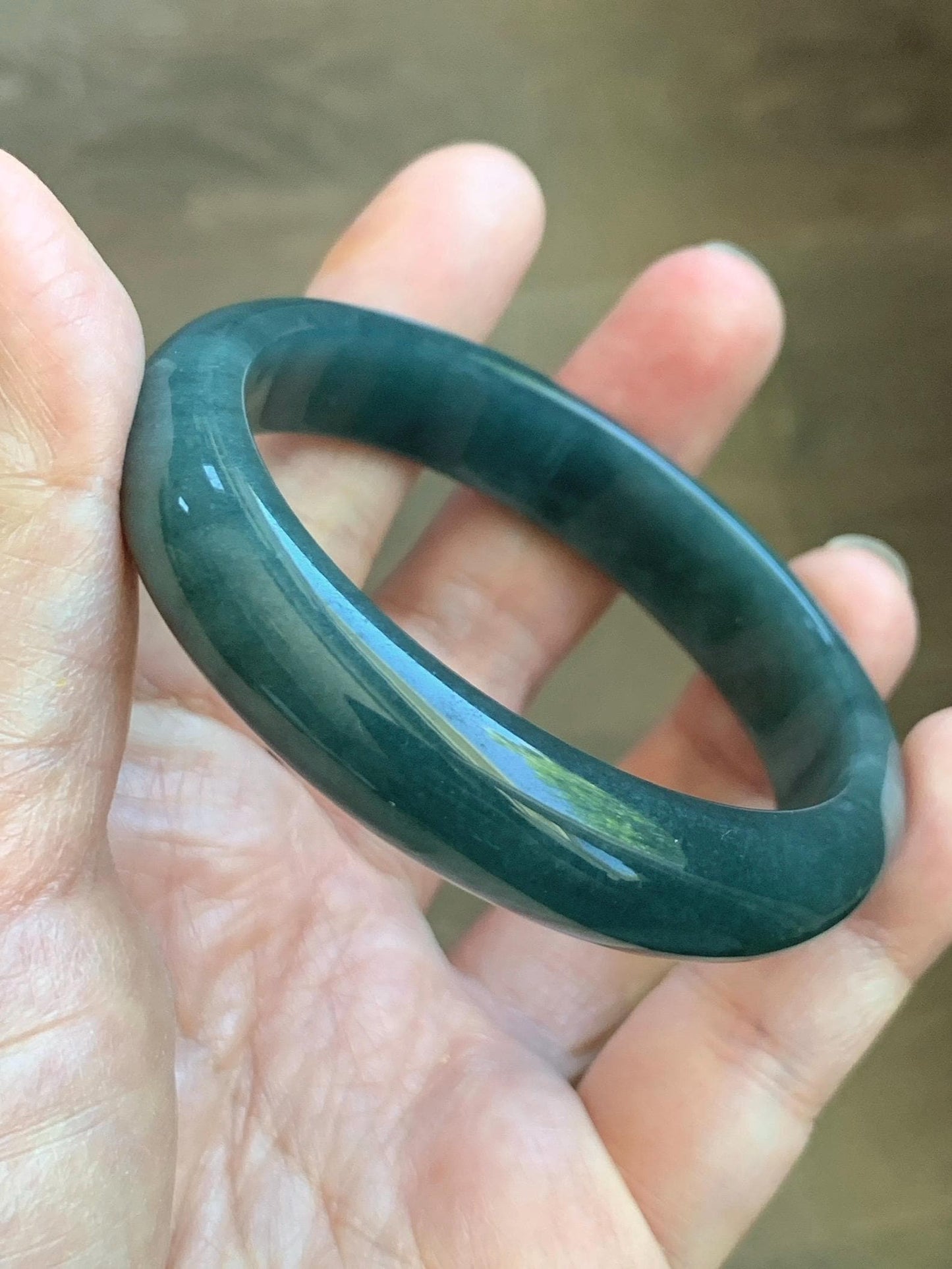 Certified Natural Grade A Guatemalan Icy Translucent Dark Teal Blue Jade Jadeite Wide Bangle 53.62mm 6.63” 43g 天然冰危蓝绿翡翠正圈宽版手镯 1224