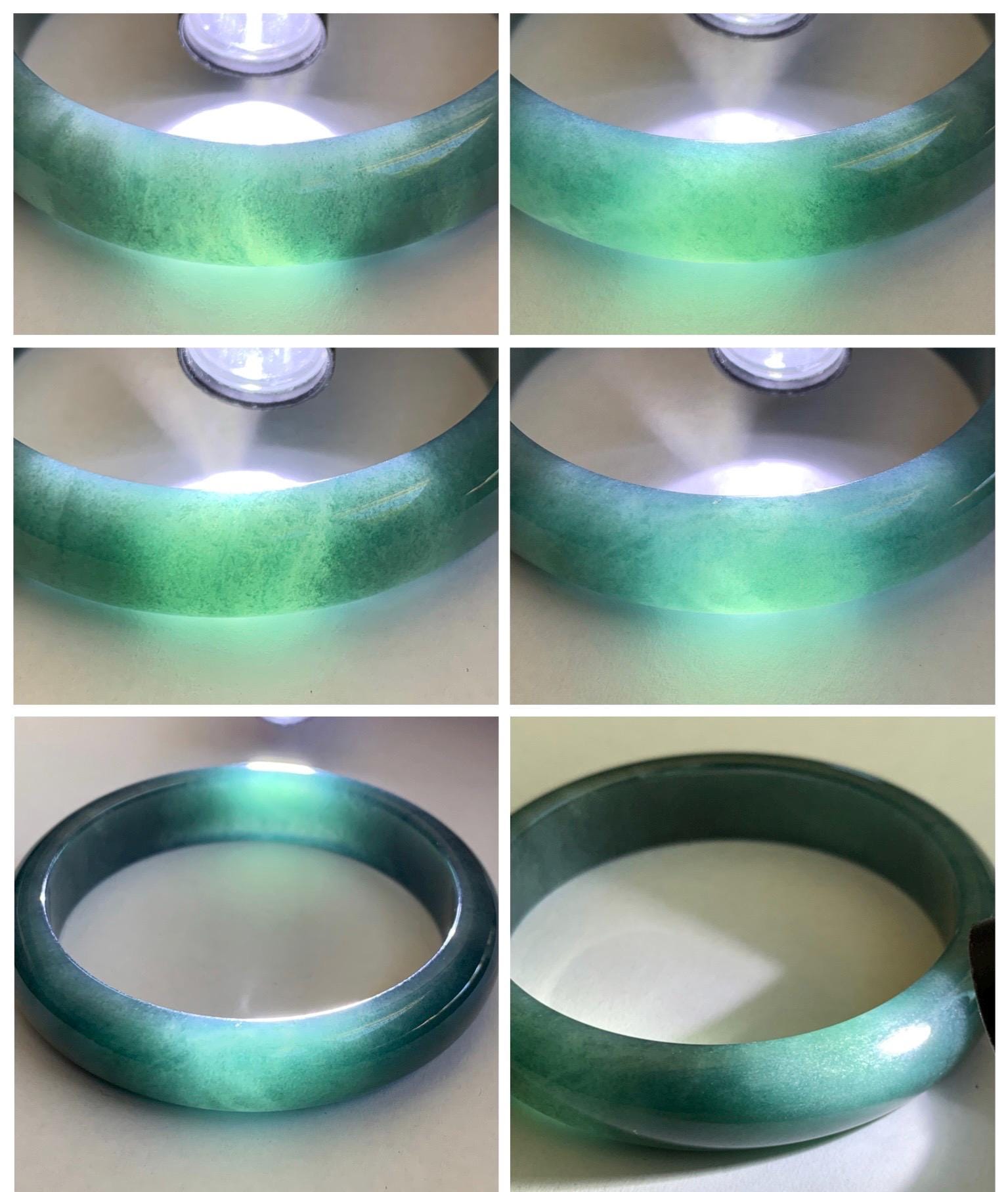 Certified Natural Grade A Guatemalan Icy Translucent Dark Teal Blue Jade Jadeite Wide Bangle 53.62mm 6.63” 43g 天然冰危蓝绿翡翠正圈宽版手镯 1224