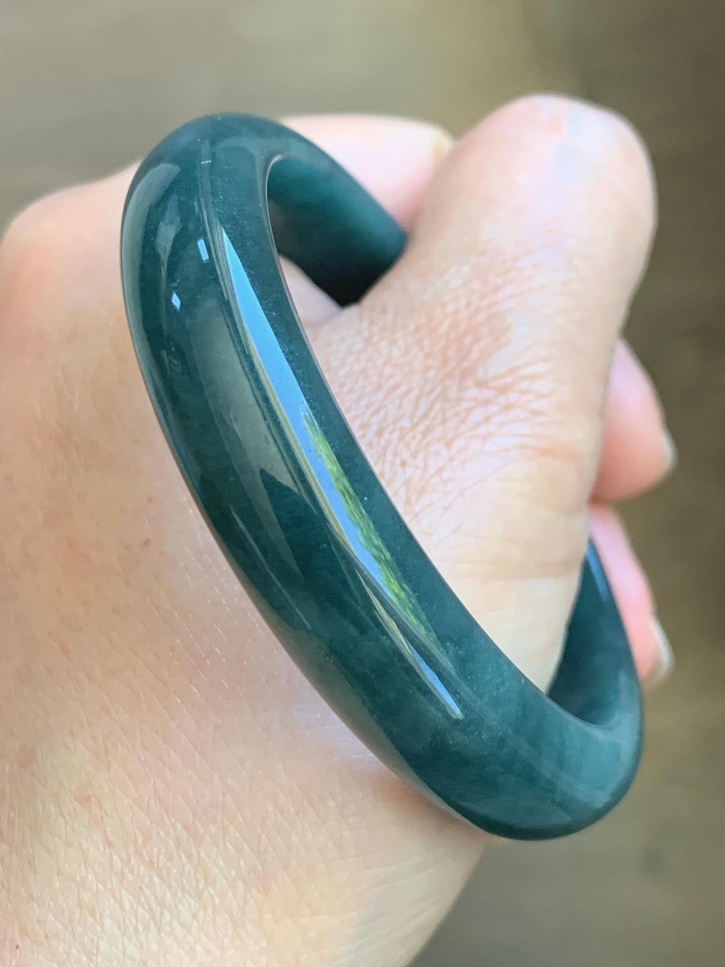 Certified Natural Grade A Guatemalan Icy Translucent Dark Teal Blue Jade Jadeite Wide Bangle 53.62mm 6.63” 43g 天然冰危蓝绿翡翠正圈宽版手镯 1224