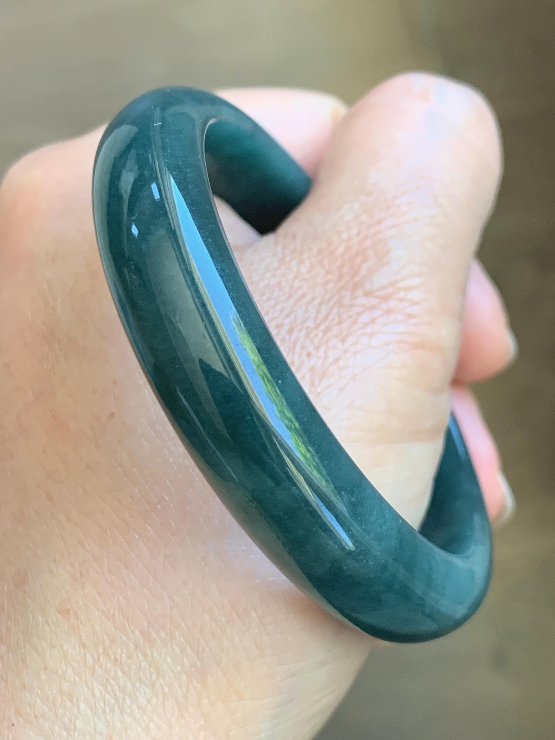 Certified Natural Grade A Guatemalan Icy Translucent Dark Teal Blue Jade Jadeite Wide Bangle 53.62mm 6.63” 43g 天然冰危蓝绿翡翠正圈宽版手镯 1224