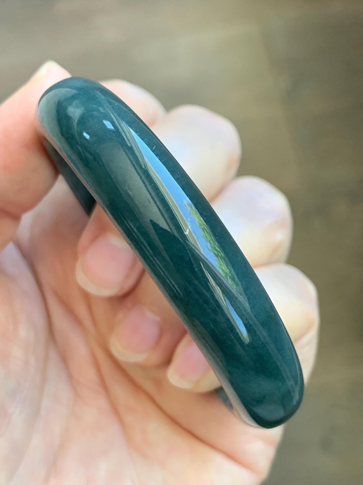 Certified Natural Grade A Guatemalan Icy Translucent Dark Teal Blue Jade Jadeite Wide Bangle 53.62mm 6.63” 43g 天然冰危蓝绿翡翠正圈宽版手镯 1224