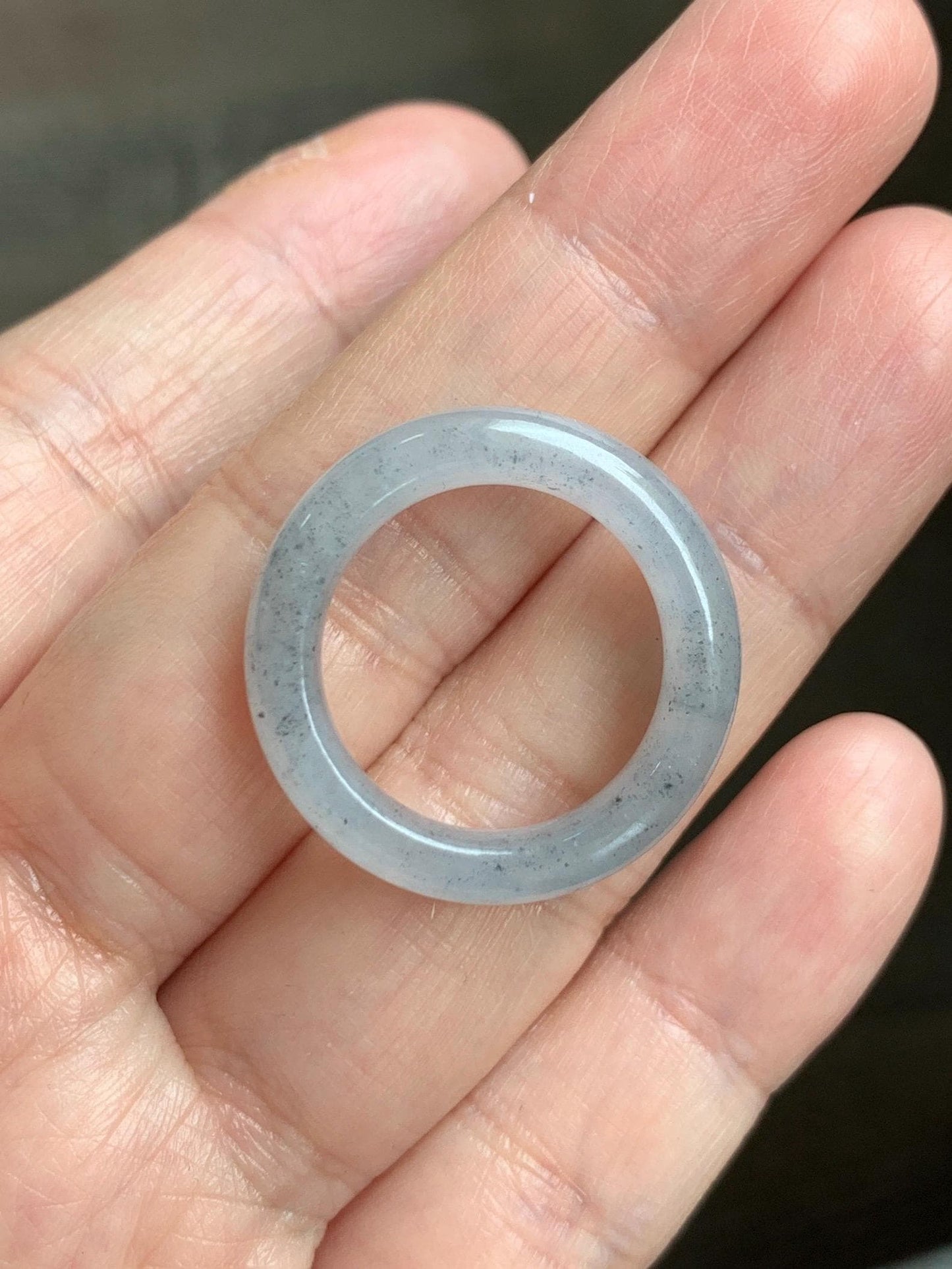 Certified Natural Grade A Icy Translucent Light Gray Wuji Jade Jadeite Jieyang Band Ring Comfort Fit Size 7.75 US 4.37g 天然冰胶起光淡乌鸡翡翠揭阳工戒圈 255