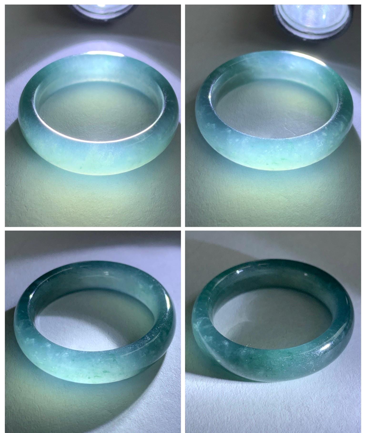 Natural Guatemalan Grade A Icy Translucent Teal Blue Jade Jadeite Jieyang Band Ring Comfort Fit Size 9.75 US 4g 天然冰胶危蓝翡翠揭阳工戒圈 WJQ220B
