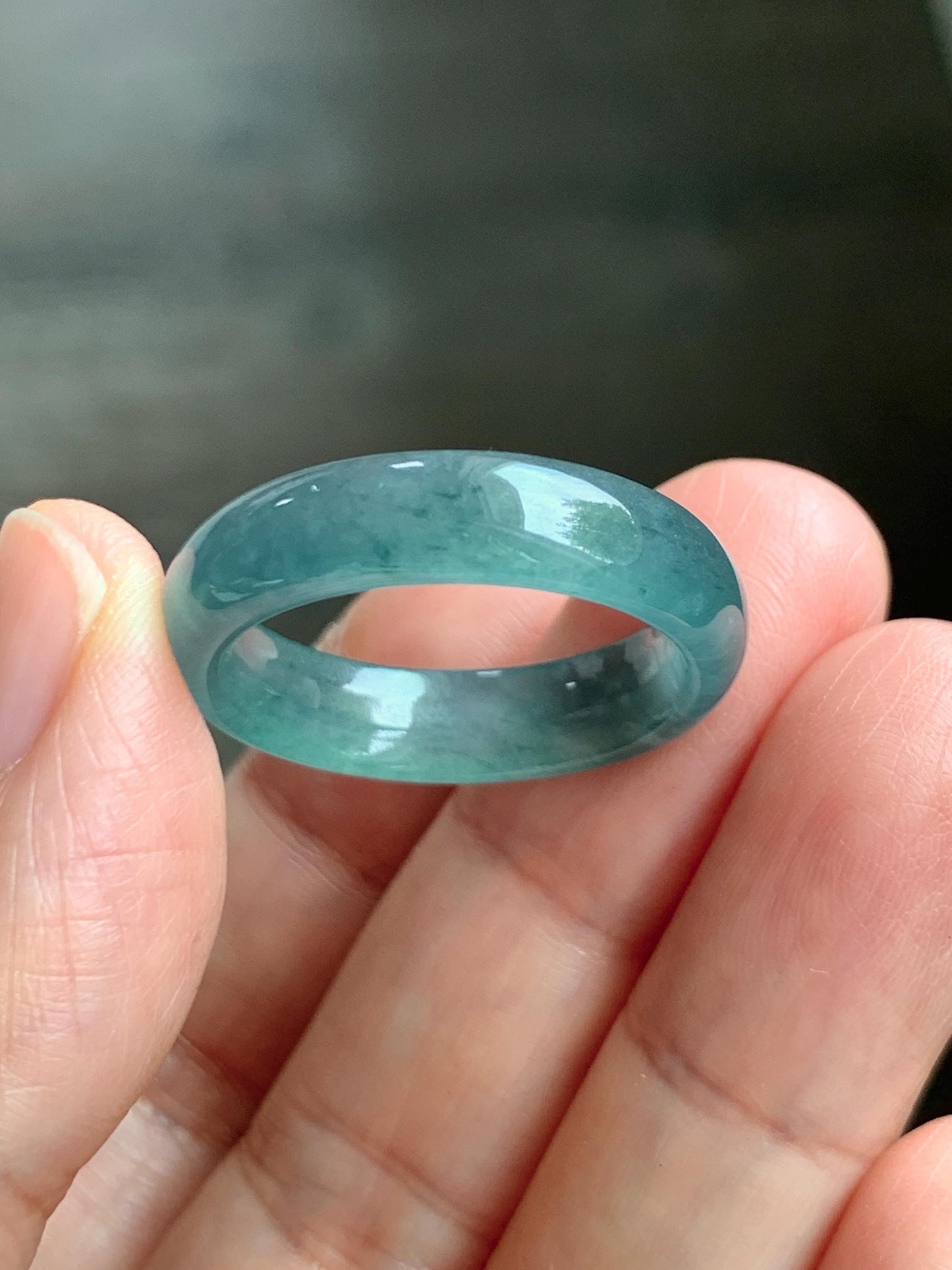 Natural Guatemalan Grade A Icy Translucent Teal Blue Jade Jadeite Jieyang Band Ring Comfort Fit Size 9.75 US 4g 天然冰胶危蓝翡翠揭阳工戒圈 WJQ220B