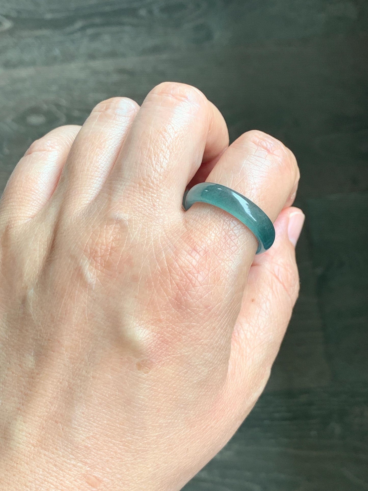 Natural Guatemalan Grade A Icy Translucent Teal Blue Jade Jadeite Jieyang Band Ring Comfort Fit Size 9.75 US 4g 天然冰胶危蓝翡翠揭阳工戒圈 WJQ220B