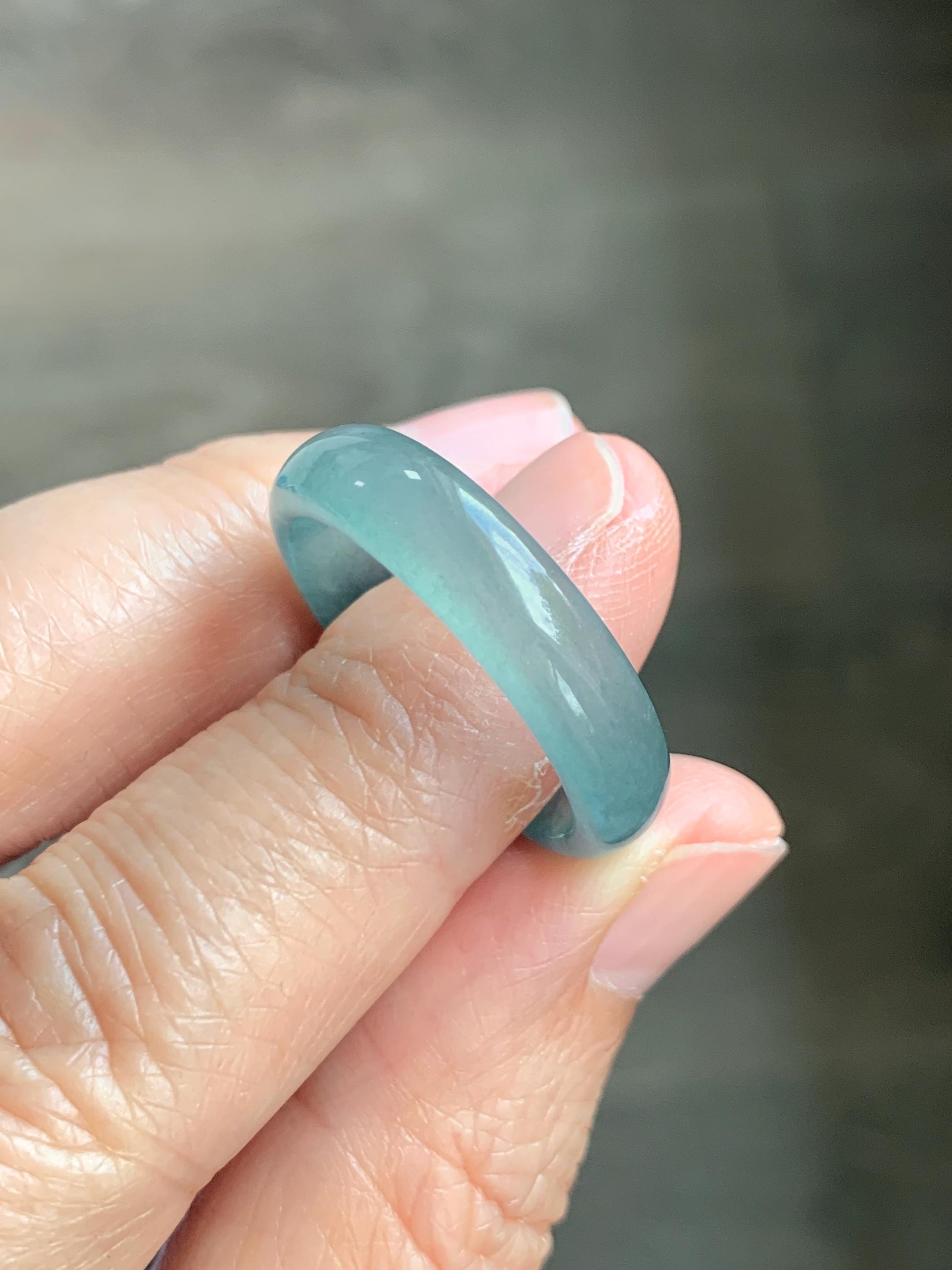 Natural Guatemalan Grade A Icy Translucent Teal Blue Jade Jadeite Jieyang Band Ring Comfort Fit Size 9.75 US 3g 天然冰胶危蓝翡翠揭阳工戒圈 WJQ220A