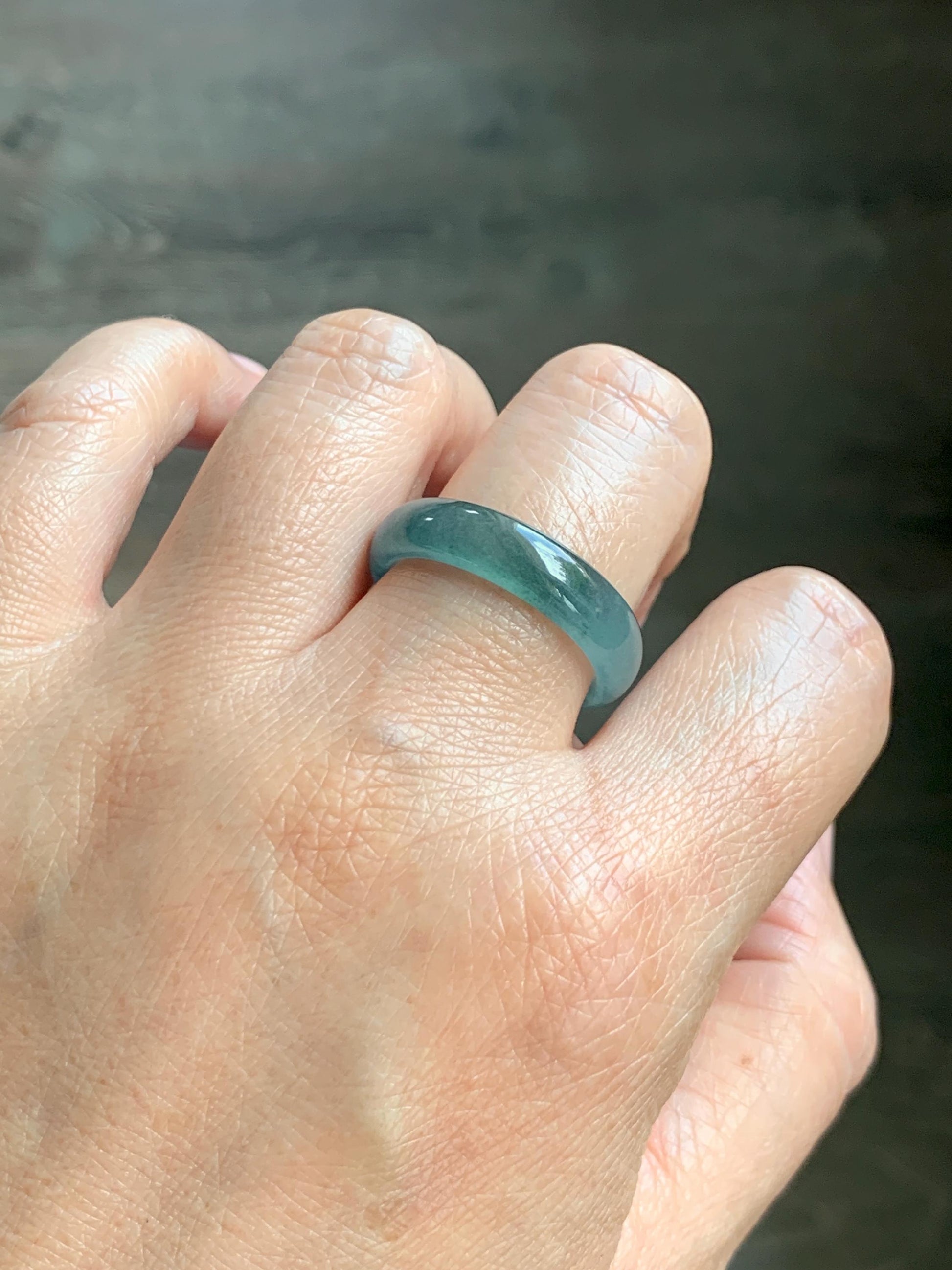 Natural Guatemalan Grade A Icy Translucent Teal Blue Jade Jadeite Jieyang Band Ring Comfort Fit Size 9.75 US 3g 天然冰胶危蓝翡翠揭阳工戒圈 WJQ220A