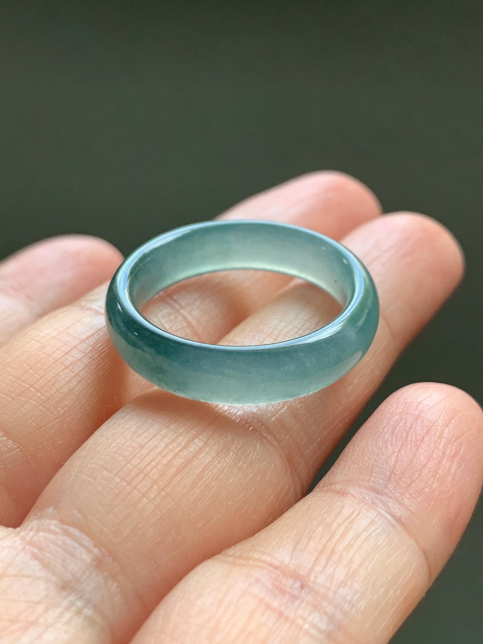 Natural Guatemalan Grade A Icy Translucent Teal Blue Jade Jadeite Jieyang Band Ring Comfort Fit Size 9.75 US 3g 天然冰胶危蓝翡翠揭阳工戒圈 WJQ220A