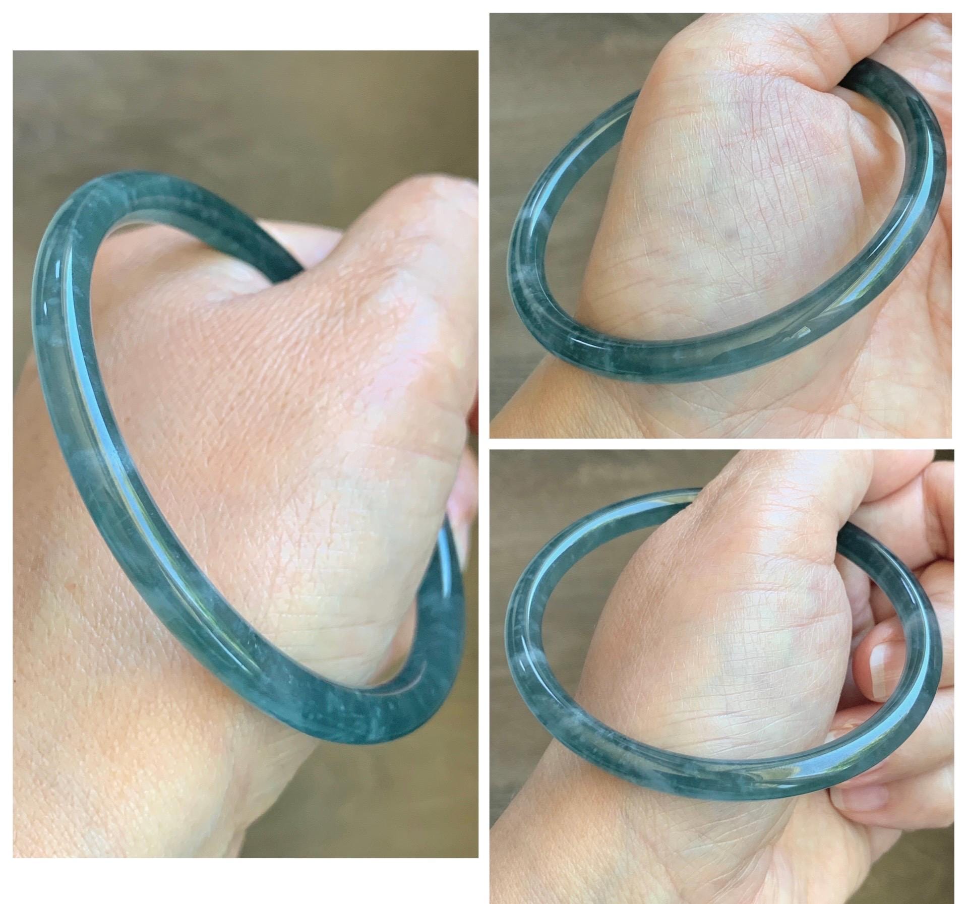 Certified Natural Grade A Guatemalan Icy Translucent Teal Blue Jade Jadeite Slim Bangle 60mm 7.42” 19.7g 天然冰胶危蓝绿翡翠细圆条手镯 1176