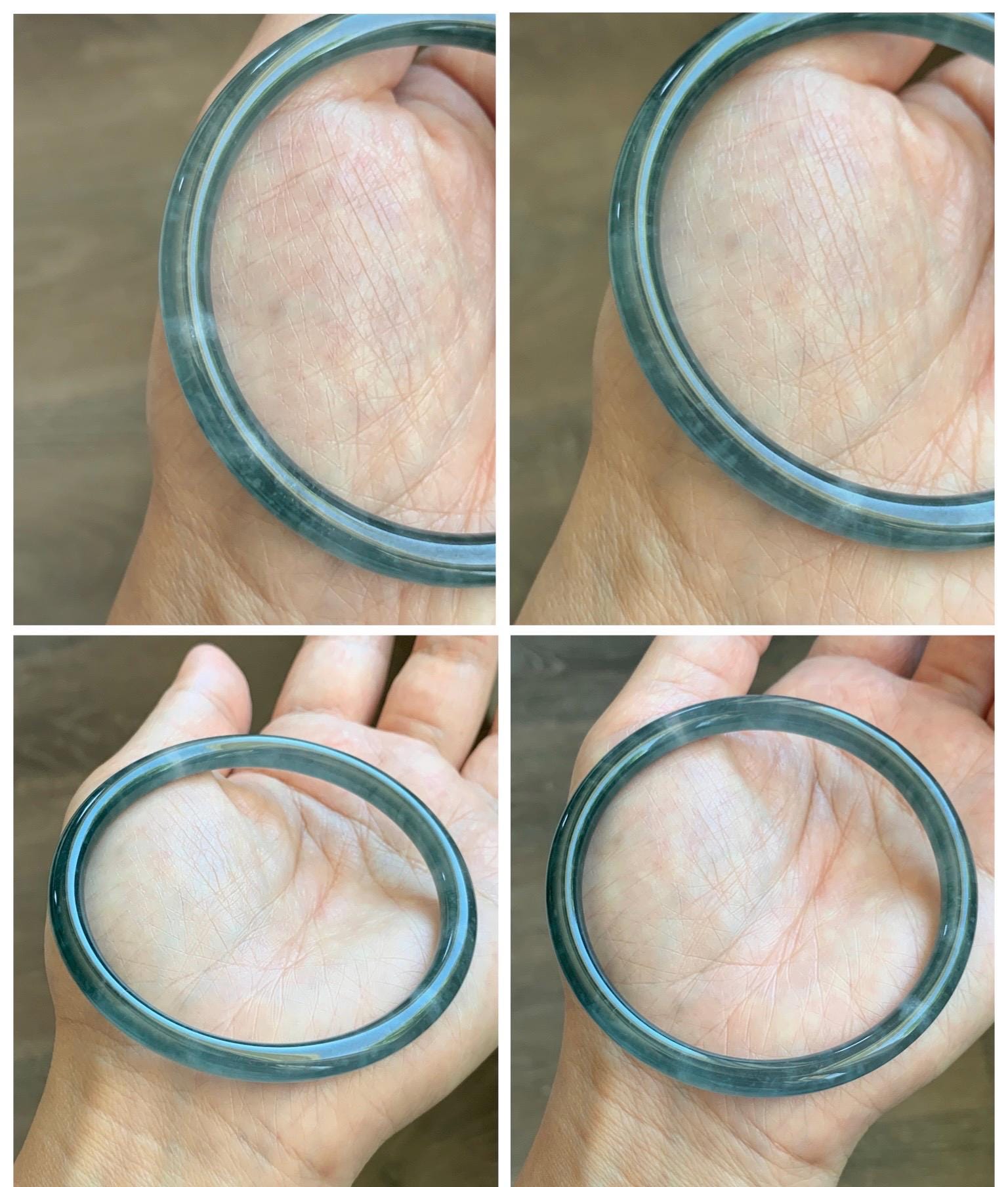 Certified Natural Grade A Guatemalan Icy Translucent Teal Blue Jade Jadeite Slim Bangle 60mm 7.42” 19.7g 天然冰胶危蓝绿翡翠细圆条手镯 1176