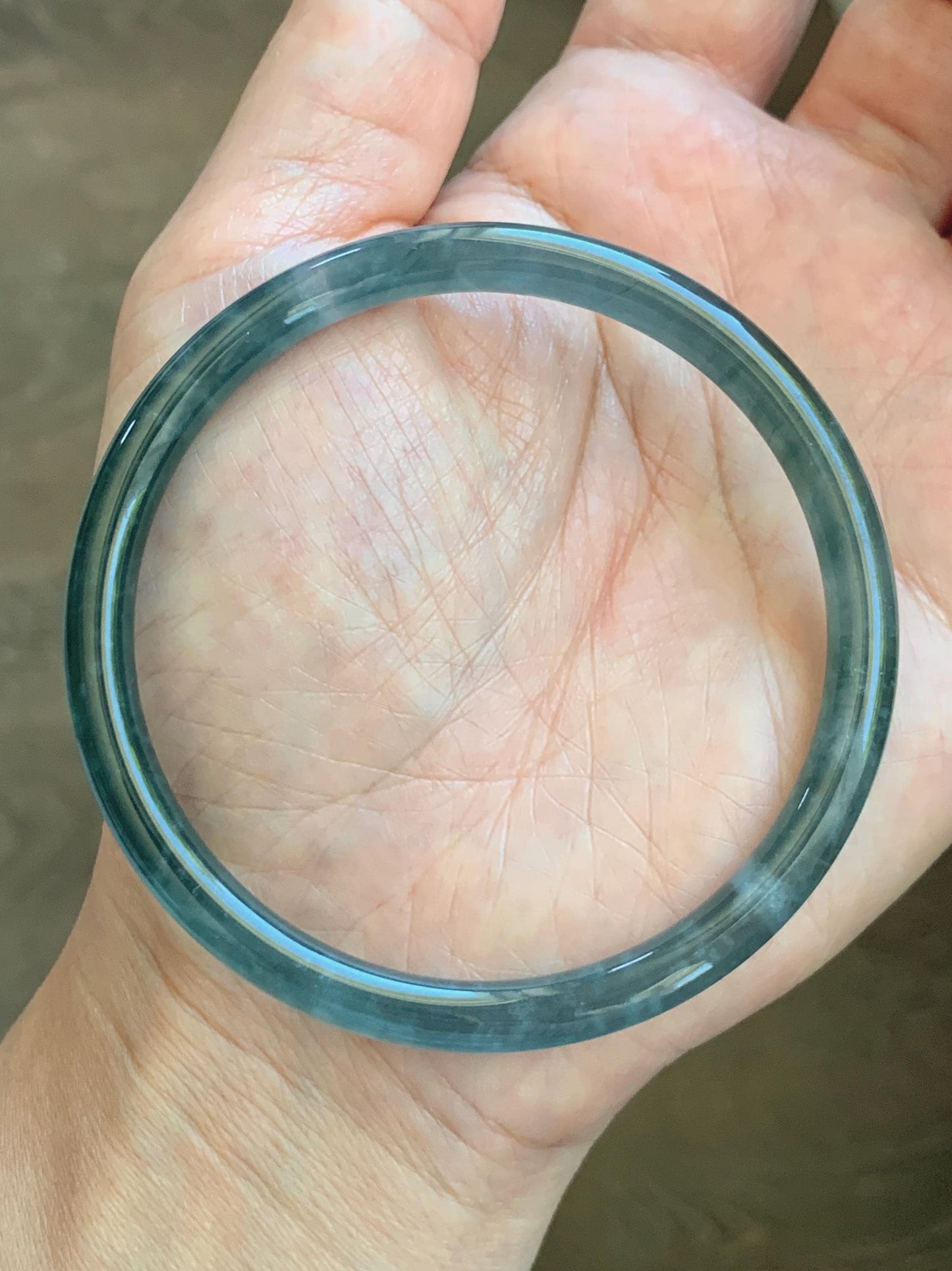 Certified Natural Grade A Guatemalan Icy Translucent Teal Blue Jade Jadeite Slim Bangle 60mm 7.42” 19.7g 天然冰胶危蓝绿翡翠细圆条手镯 1176