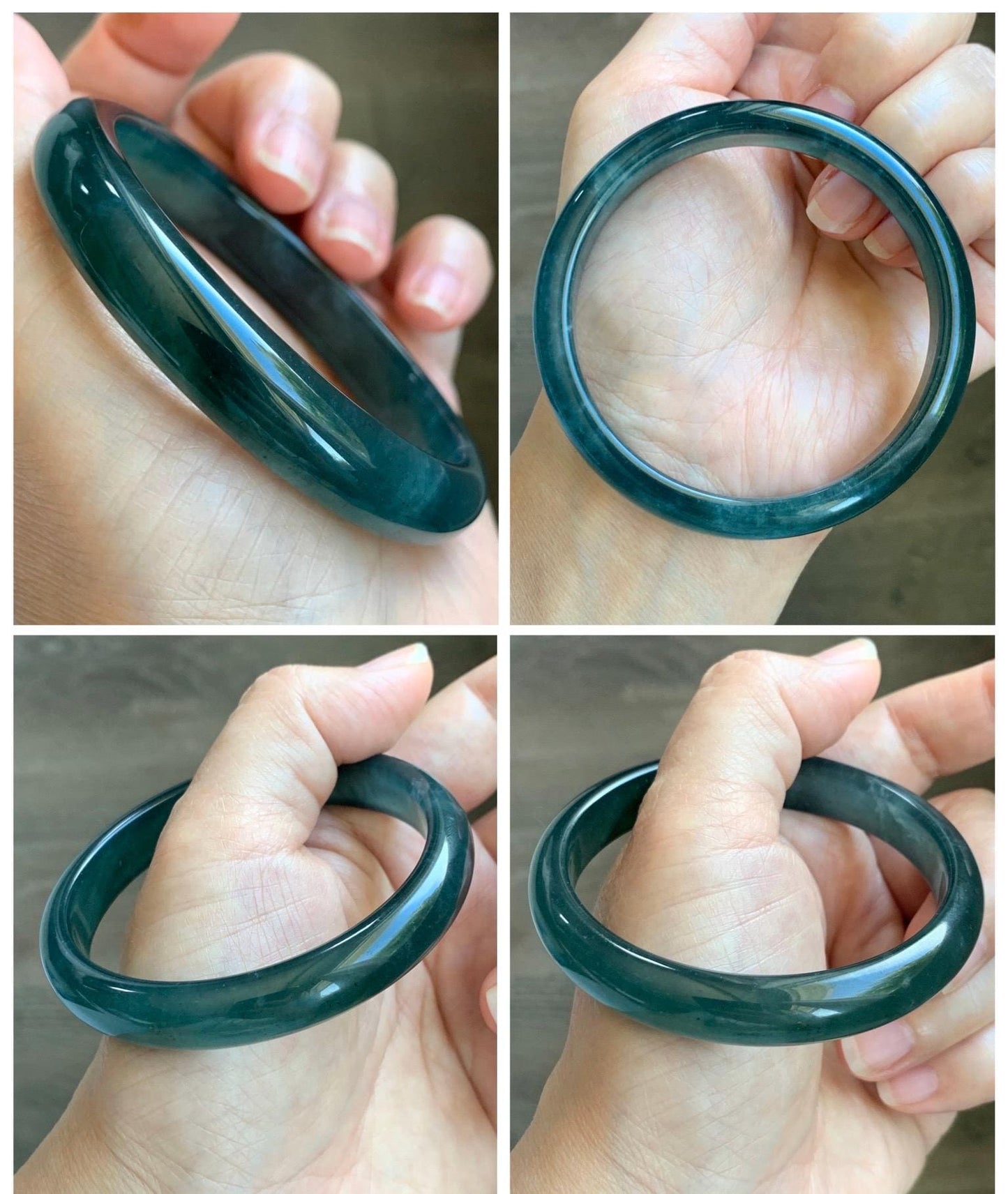 Certified Natural Grade A Guatemalan Icy Translucent Dark Teal Blue Wuji Jade Jadeite Wide Bangle 58.6mm 7.24” 40.7g 天然冰危深蓝绿翡翠正圈手镯1215 AS IS