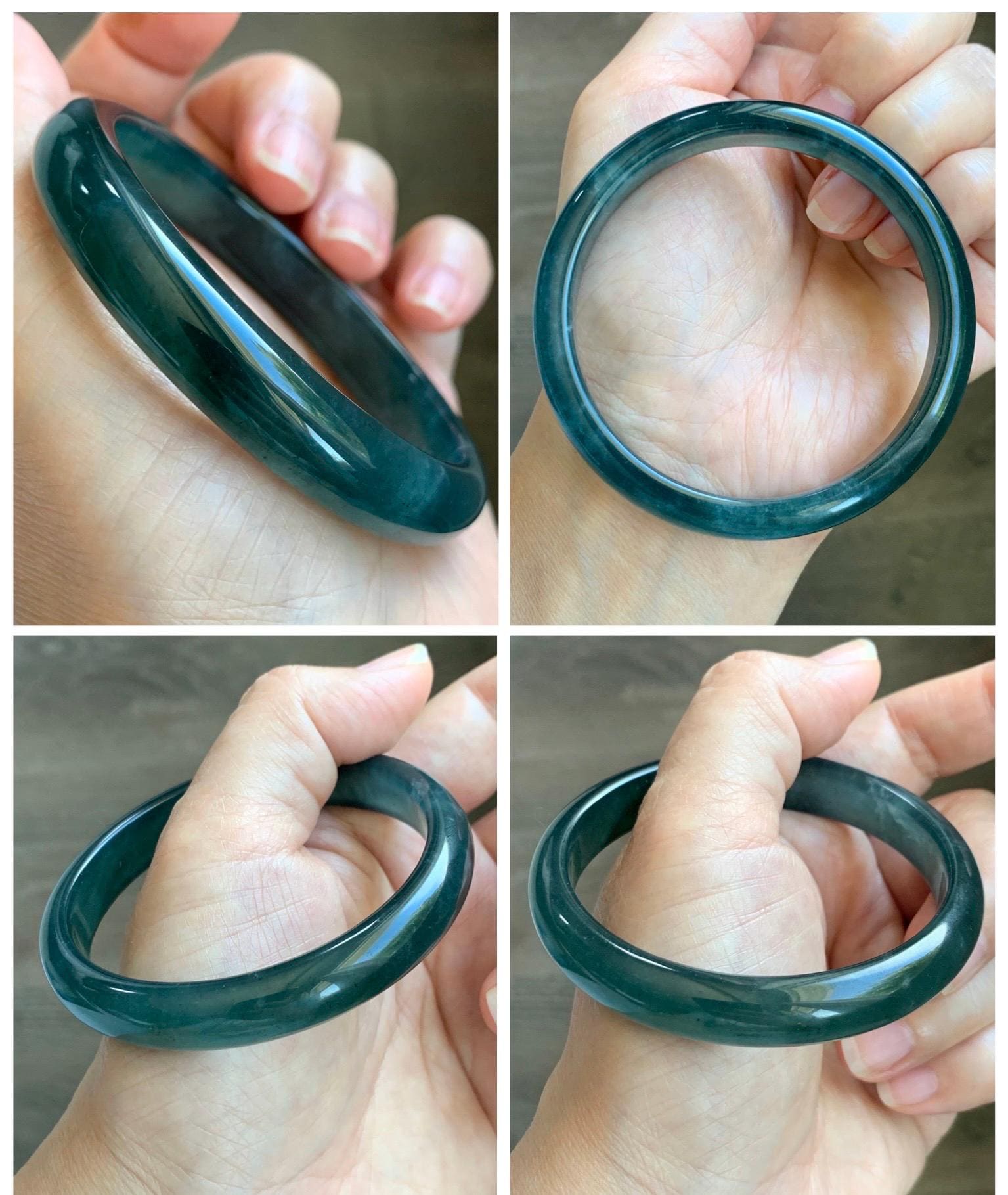 Certified Natural Grade A Guatemalan Icy Translucent Dark Teal Blue Wuji Jade Jadeite Wide Bangle 58.6mm 7.24” 40.7g 天然冰危深蓝绿翡翠正圈手镯1215 AS IS