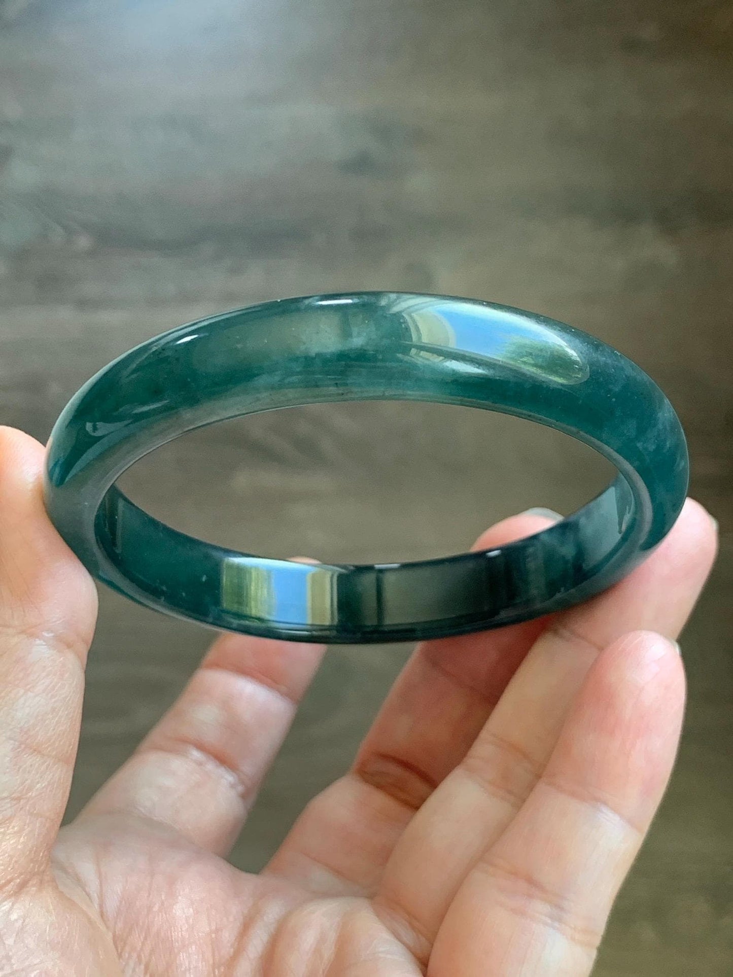 Certified Natural Grade A Guatemalan Icy Translucent Dark Teal Blue Wuji Jade Jadeite Wide Bangle 58.6mm 7.24” 40.7g 天然冰危深蓝绿翡翠正圈手镯1215 AS IS