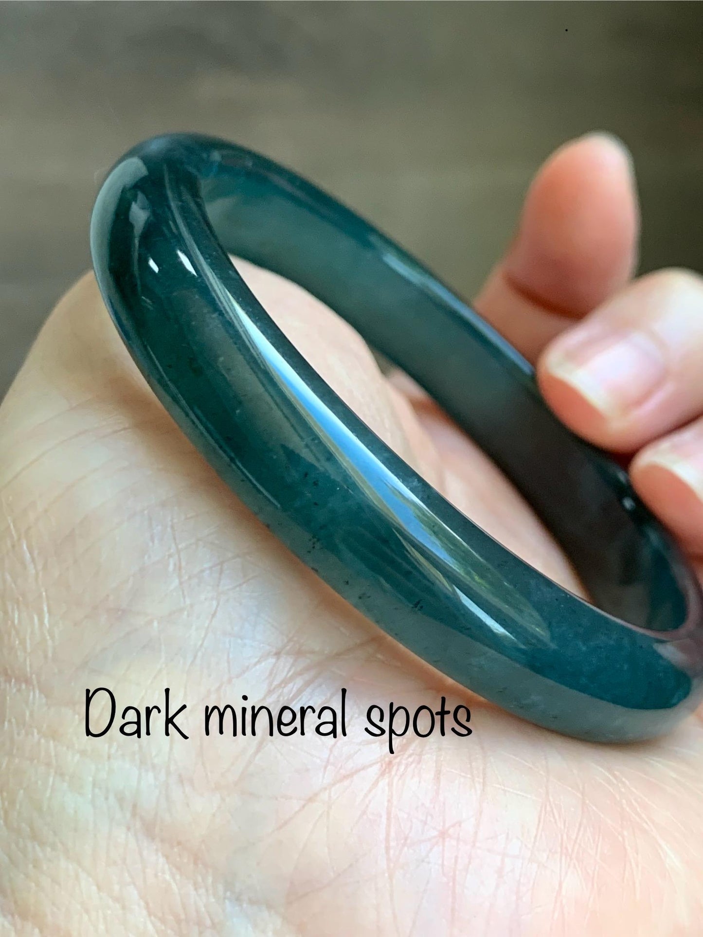 Certified Natural Grade A Guatemalan Icy Translucent Dark Teal Blue Wuji Jade Jadeite Wide Bangle 58.6mm 7.24” 40.7g 天然冰危深蓝绿翡翠正圈手镯1215 AS IS