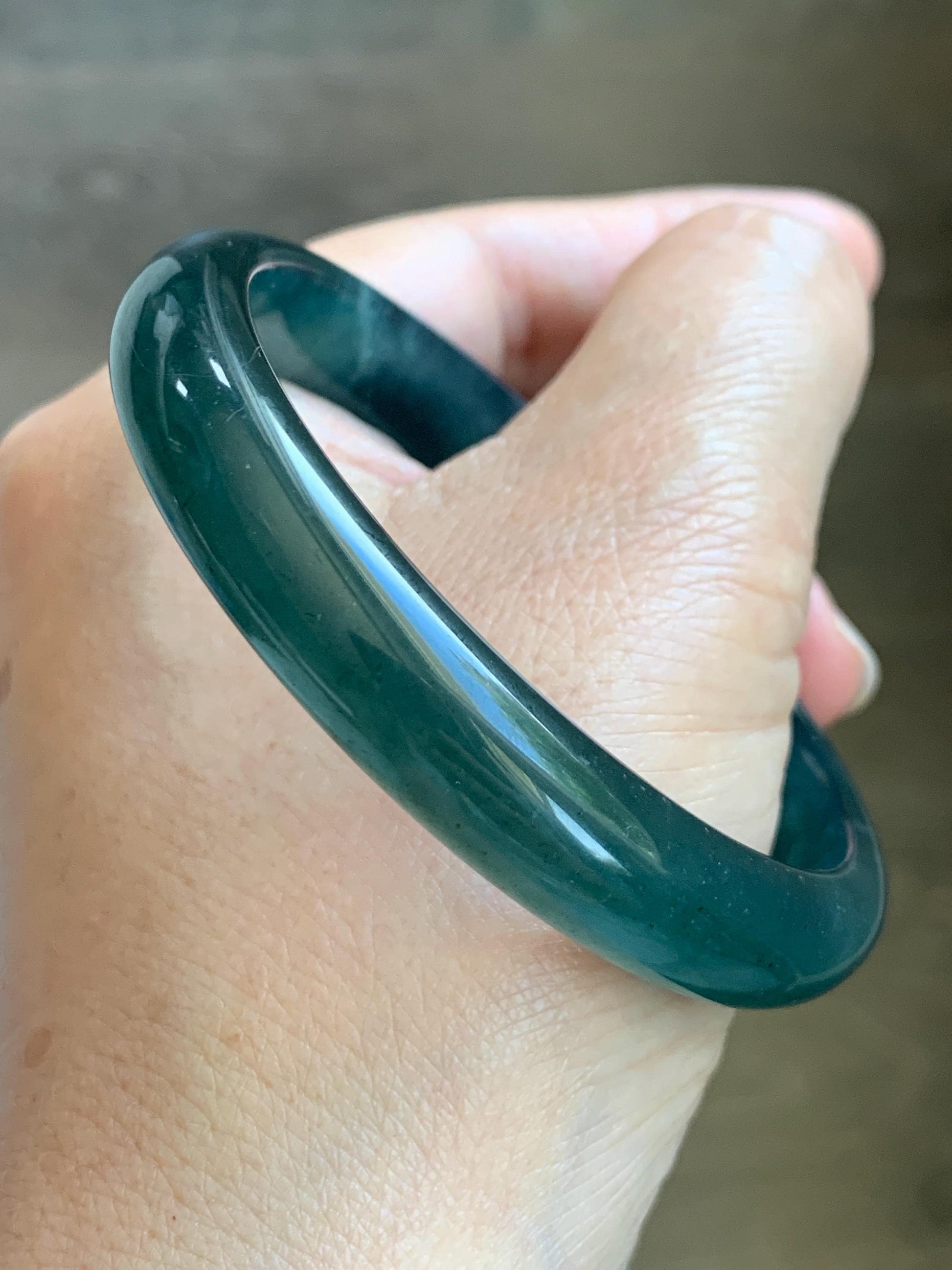 Certified Natural Grade A Guatemalan Icy Translucent Dark Teal Blue Wuji Jade Jadeite Wide Bangle 58.6mm 7.24” 40.7g 天然冰危深蓝绿翡翠正圈手镯1215 AS IS