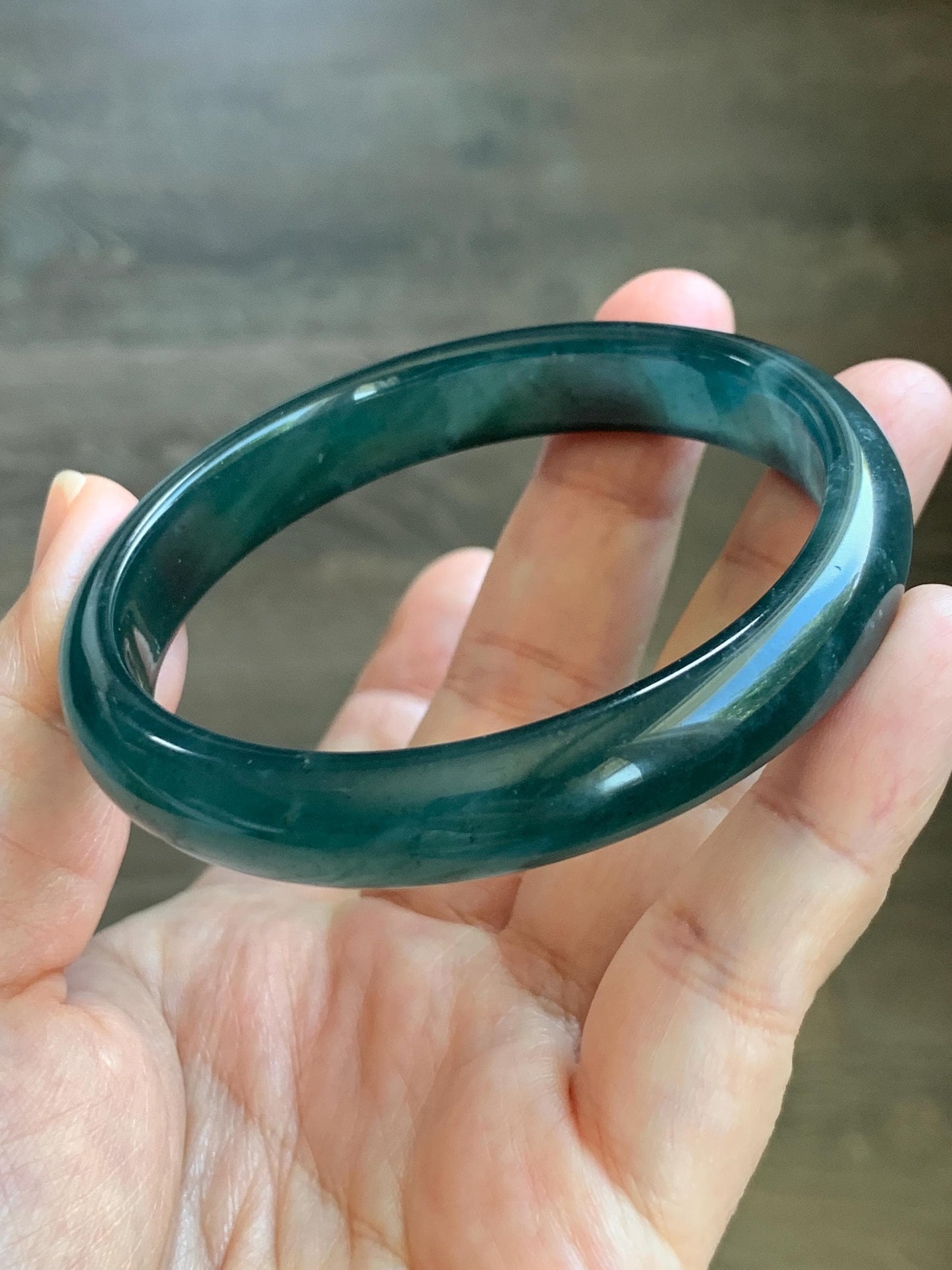 Certified Natural Grade A Guatemalan Icy Translucent Dark Teal Blue Wuji Jade Jadeite Wide Bangle 58.6mm 7.24” 40.7g 天然冰危深蓝绿翡翠正圈手镯1215 AS IS