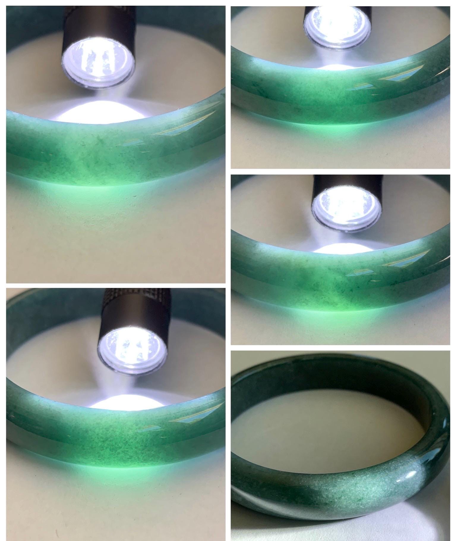 Certified Natural Grade A Guatemalan Icy Translucent Dark Teal Blue Jade Jadeite Wide Bangle 58mm 7.17” 45.6g 天然冰危蓝绿翡翠正圈宽版手镯 1234