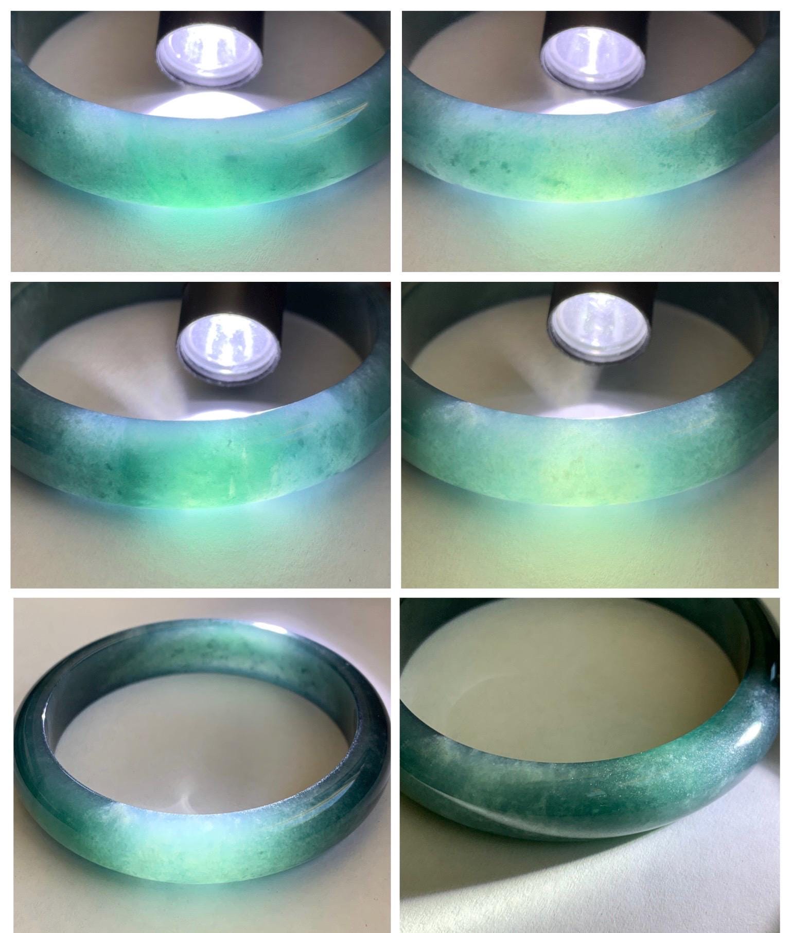 Certified Natural Grade A Guatemalan Icy Translucent Dark Teal Blue Jade Jadeite Wide Bangle 54mm 6.67” 42g 天然冰危蓝绿翡翠正圈宽版手镯 1229
