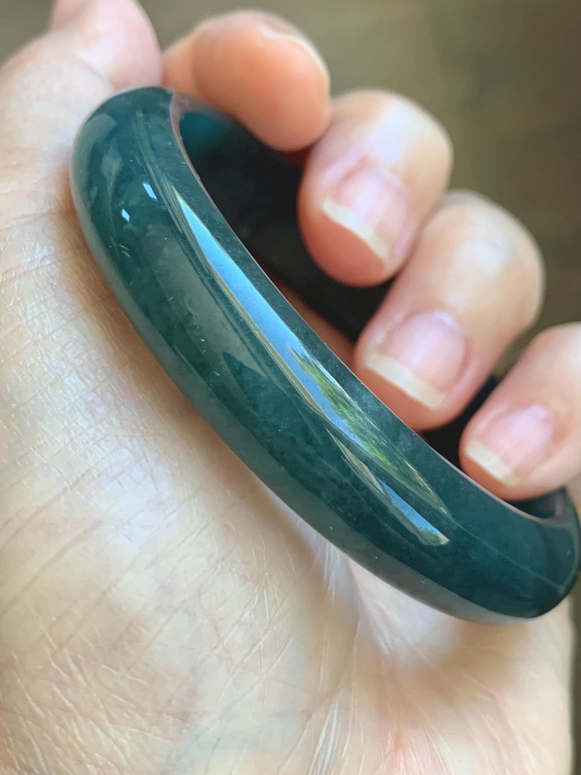 Certified Natural Grade A Guatemalan Icy Translucent Dark Teal Blue Jade Jadeite Wide Bangle 54mm 6.67” 42g 天然冰危蓝绿翡翠正圈宽版手镯 1229