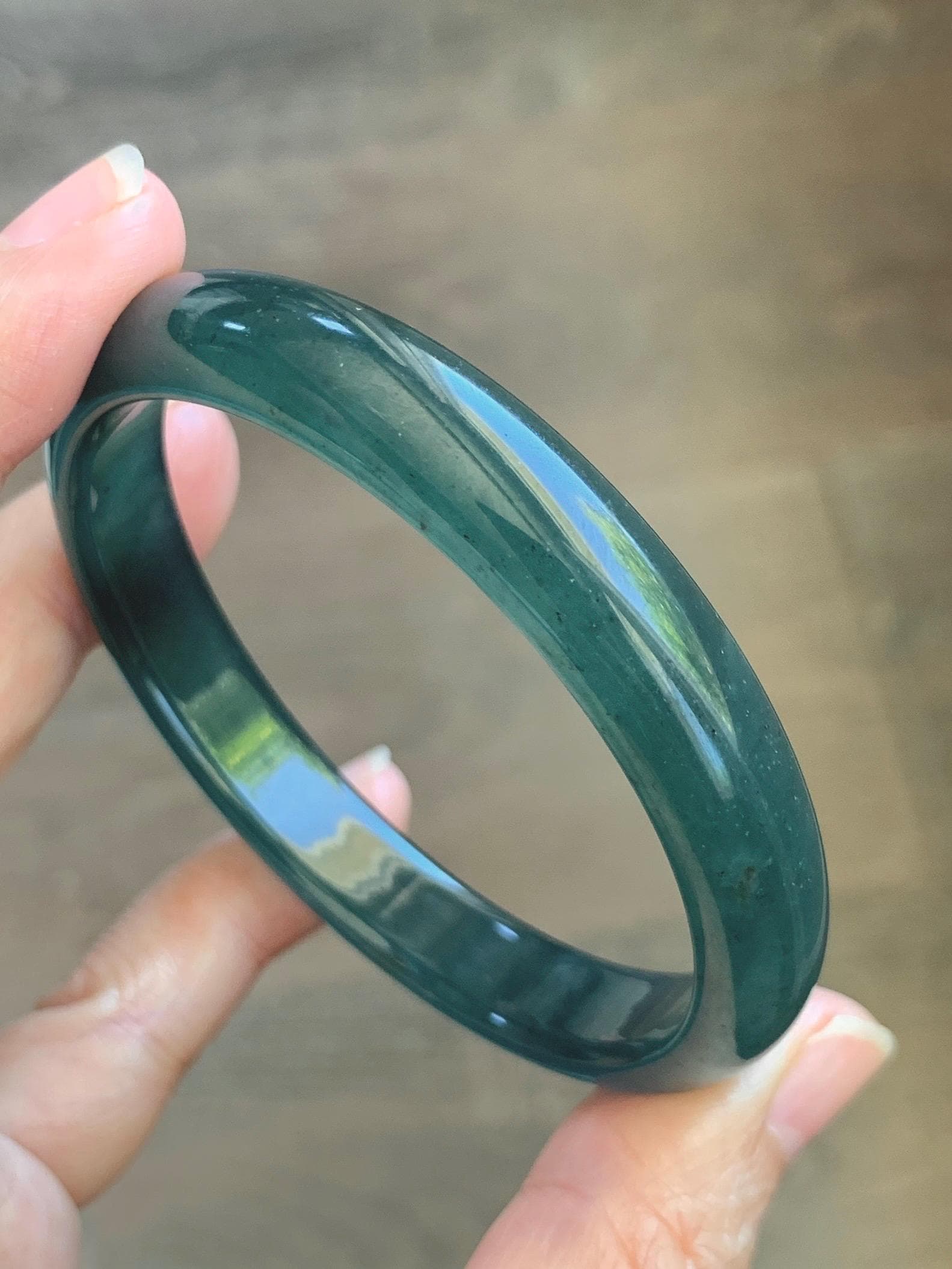 Certified Natural Grade A Guatemalan Icy Translucent Dark Teal Blue Wuji Jade Jadeite Wide Bangle 58.6mm 7.24” 36.7g 天然冰危深蓝绿翡翠正圈手镯1217 AS IS