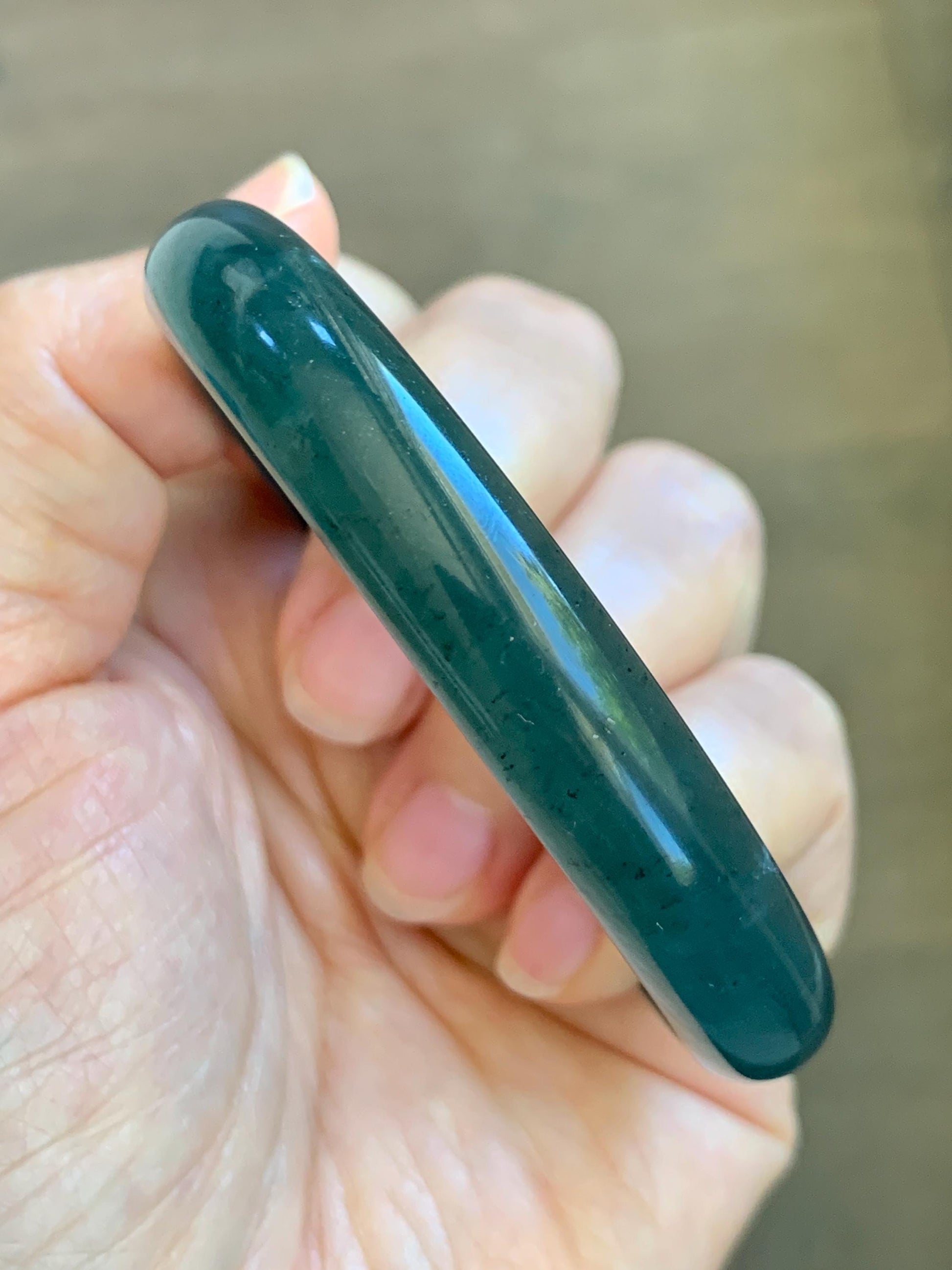 Certified Natural Grade A Guatemalan Icy Translucent Dark Teal Blue Wuji Jade Jadeite Wide Bangle 58.6mm 7.24” 36.7g 天然冰危深蓝绿翡翠正圈手镯1217 AS IS