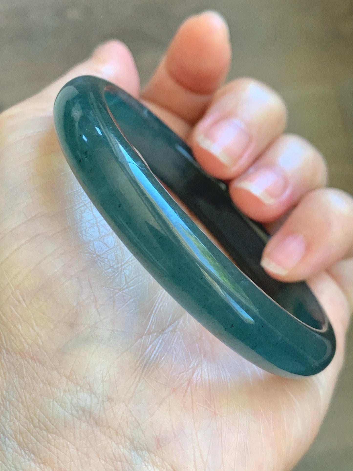 Certified Natural Grade A Guatemalan Icy Translucent Dark Teal Blue Wuji Jade Jadeite Wide Bangle 58.6mm 7.24” 36.7g 天然冰危深蓝绿翡翠正圈手镯1217 AS IS