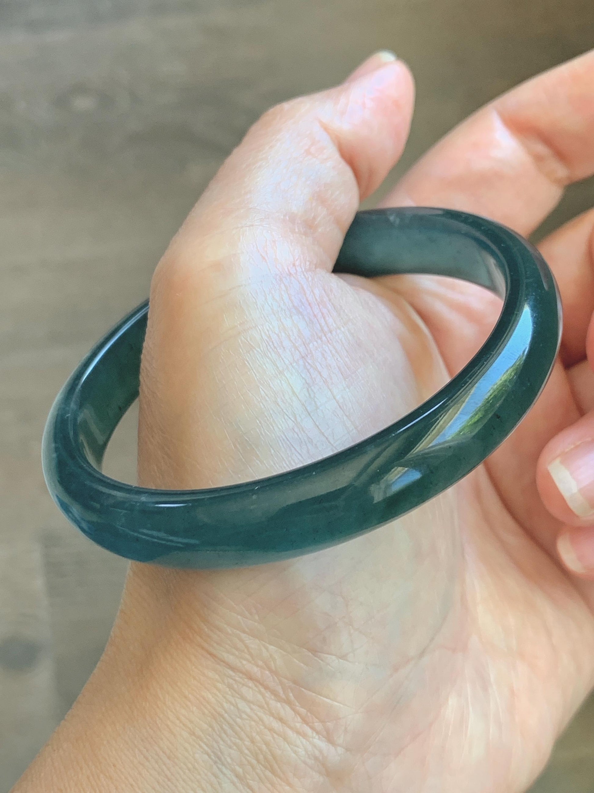 Certified Natural Grade A Guatemalan Icy Translucent Dark Teal Blue Wuji Jade Jadeite Wide Bangle 58.6mm 7.24” 36.7g 天然冰危深蓝绿翡翠正圈手镯1217 AS IS
