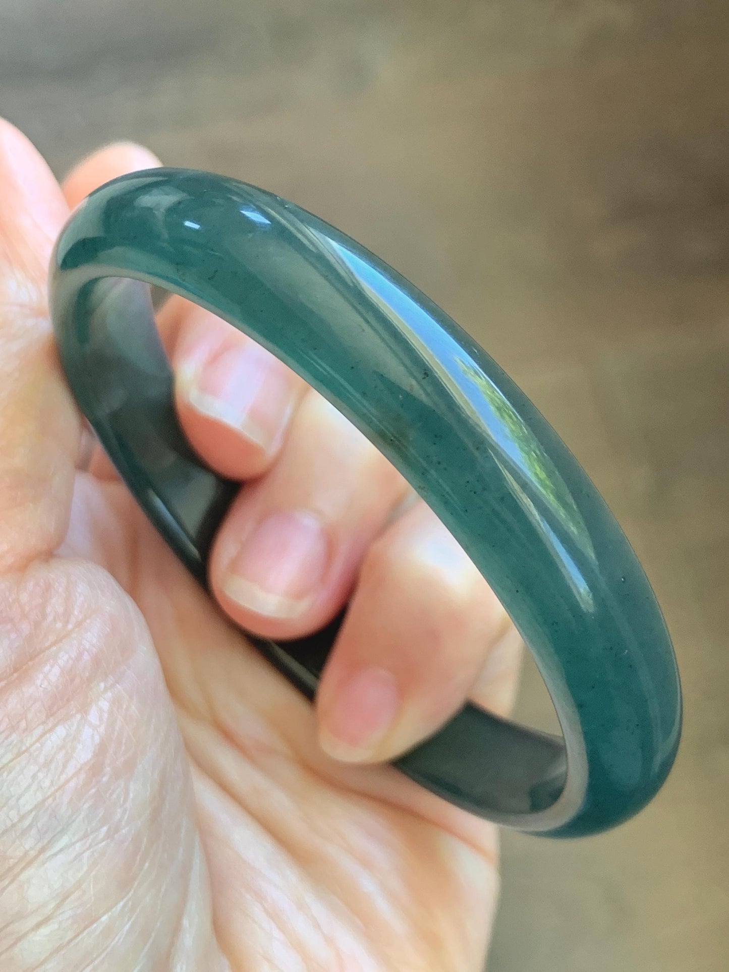 Certified Natural Grade A Guatemalan Icy Translucent Dark Teal Blue Wuji Jade Jadeite Wide Bangle 58.6mm 7.24” 36.7g 天然冰危深蓝绿翡翠正圈手镯1217 AS IS