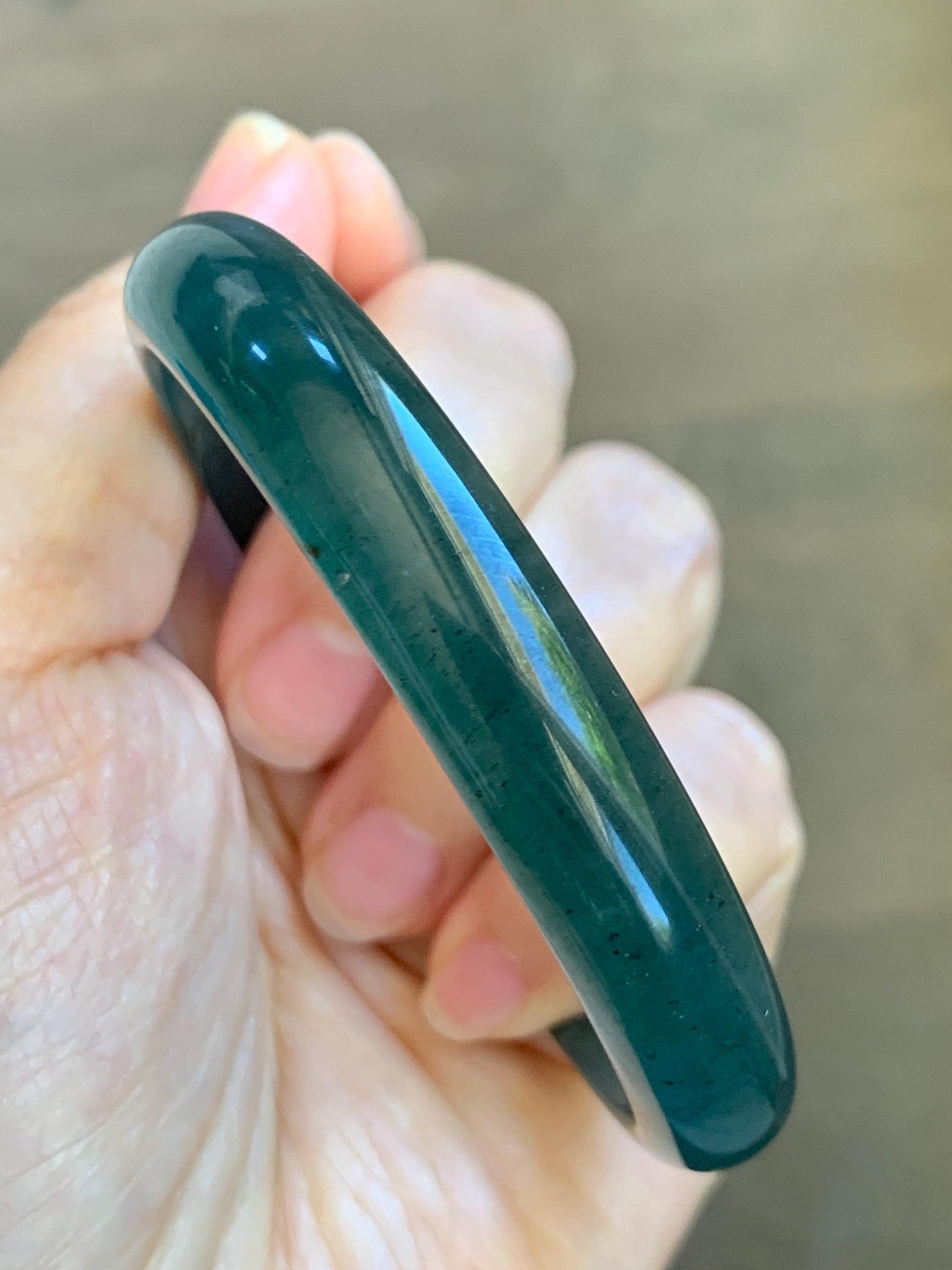 Certified Natural Grade A Guatemalan Icy Translucent Dark Teal Blue Wuji Jade Jadeite Wide Bangle 58.6mm 7.24” 36.7g 天然冰危深蓝绿翡翠正圈手镯1217 AS IS