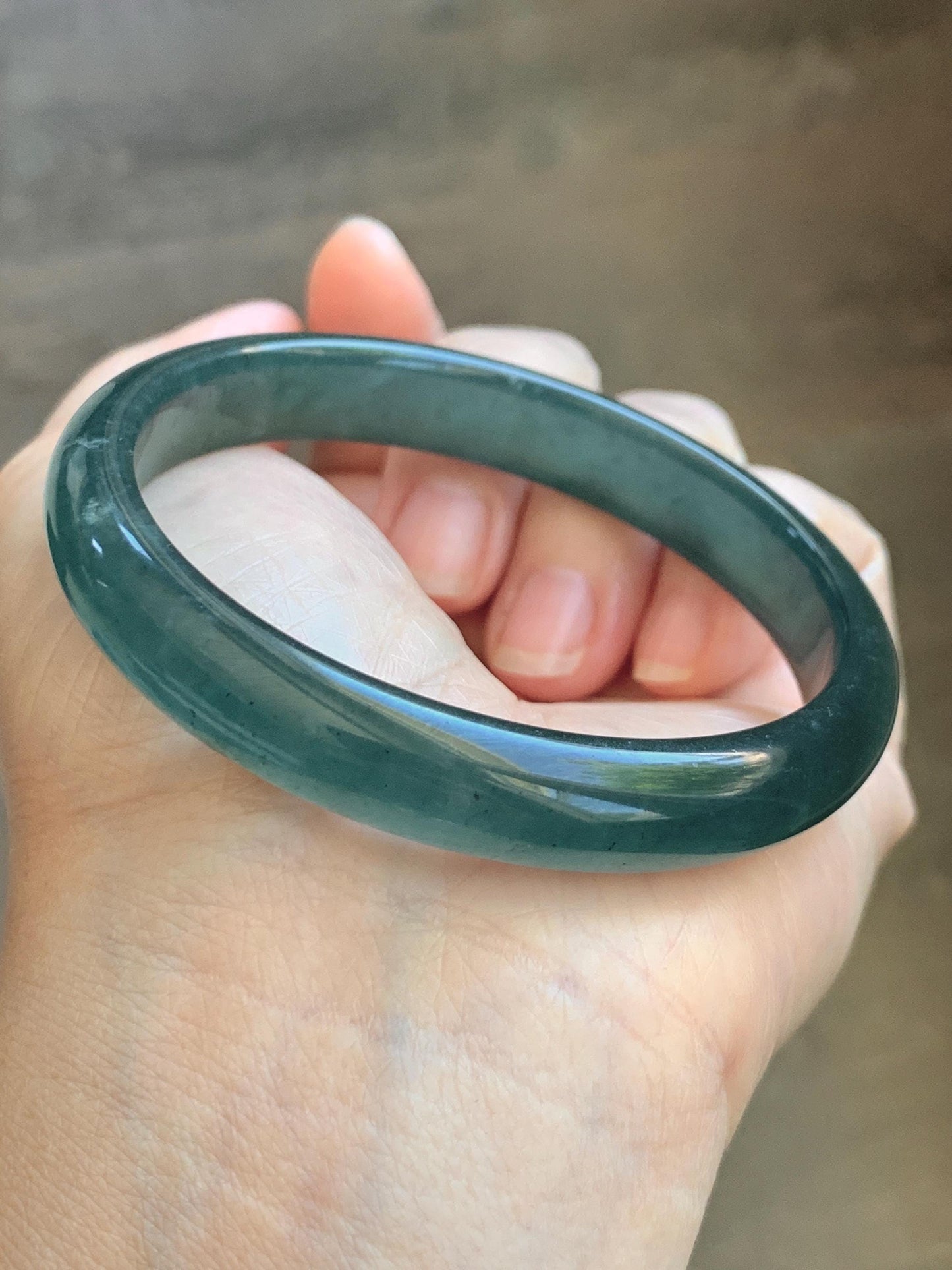 Certified Natural Grade A Guatemalan Icy Translucent Dark Teal Blue Wuji Jade Jadeite Wide Bangle 58.6mm 7.24” 36.7g 天然冰危深蓝绿翡翠正圈手镯1217 AS IS