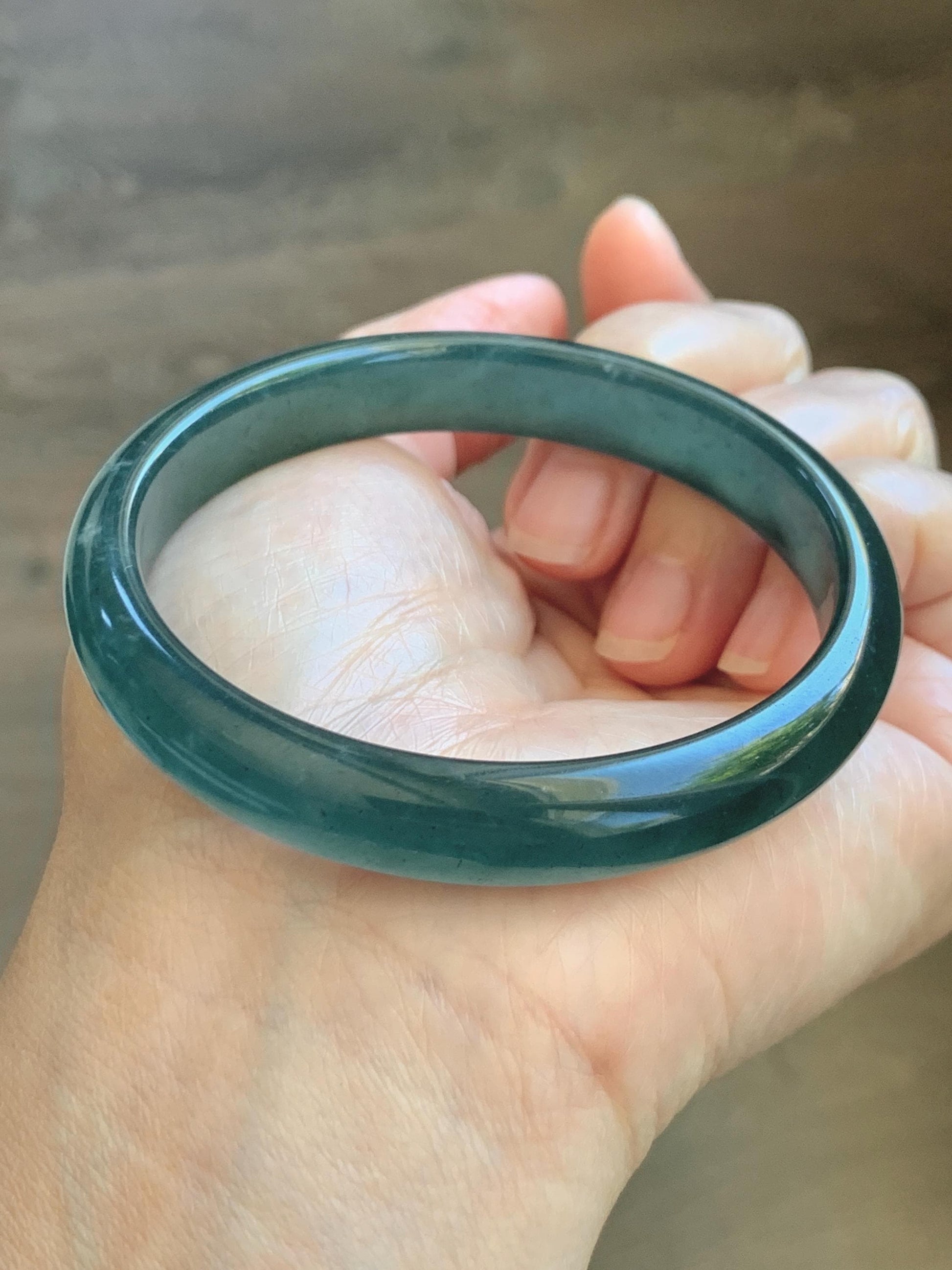 Certified Natural Grade A Guatemalan Icy Translucent Dark Teal Blue Wuji Jade Jadeite Wide Bangle 58.6mm 7.24” 36.7g 天然冰危深蓝绿翡翠正圈手镯1217 AS IS