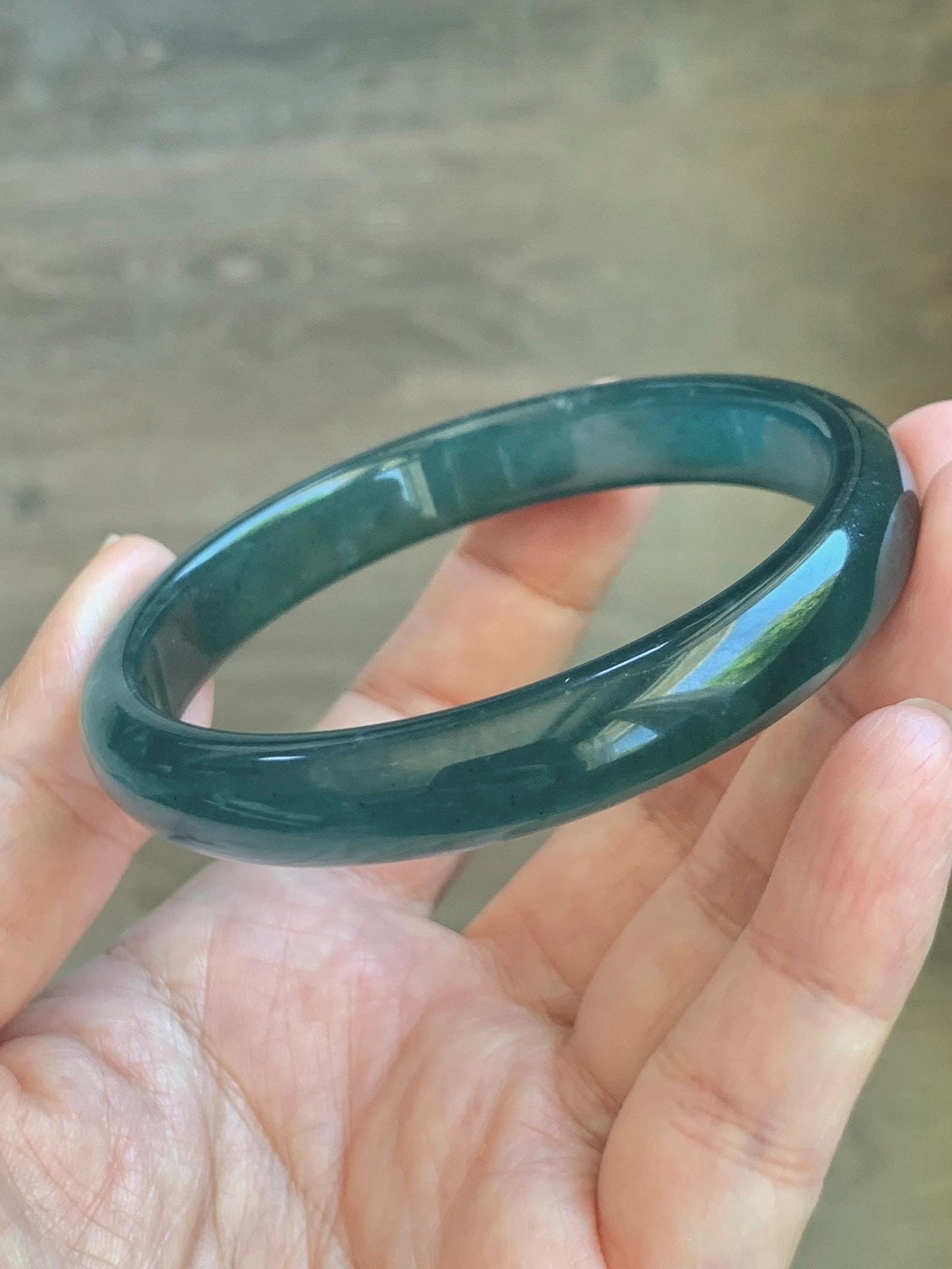 Certified Natural Grade A Guatemalan Icy Translucent Dark Teal Blue Wuji Jade Jadeite Wide Bangle 58.6mm 7.24” 36.7g 天然冰危深蓝绿翡翠正圈手镯1217 AS IS