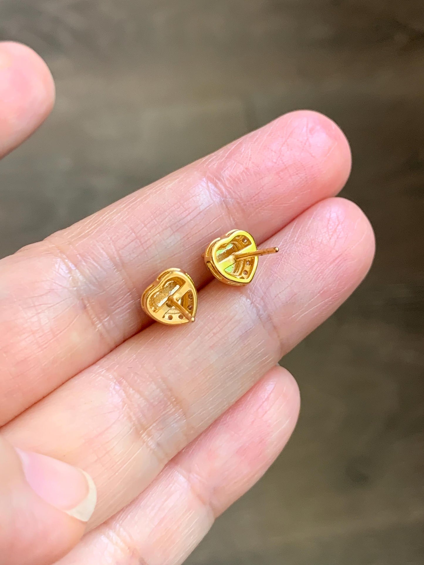 Natural Grade A Guatemalan Icy Translucent Vibrant Green Jade Jadeite Heart Halo Stud Earrings Sterling Silver 天然冰危绿翡翠爱心银耳钉 AXD66