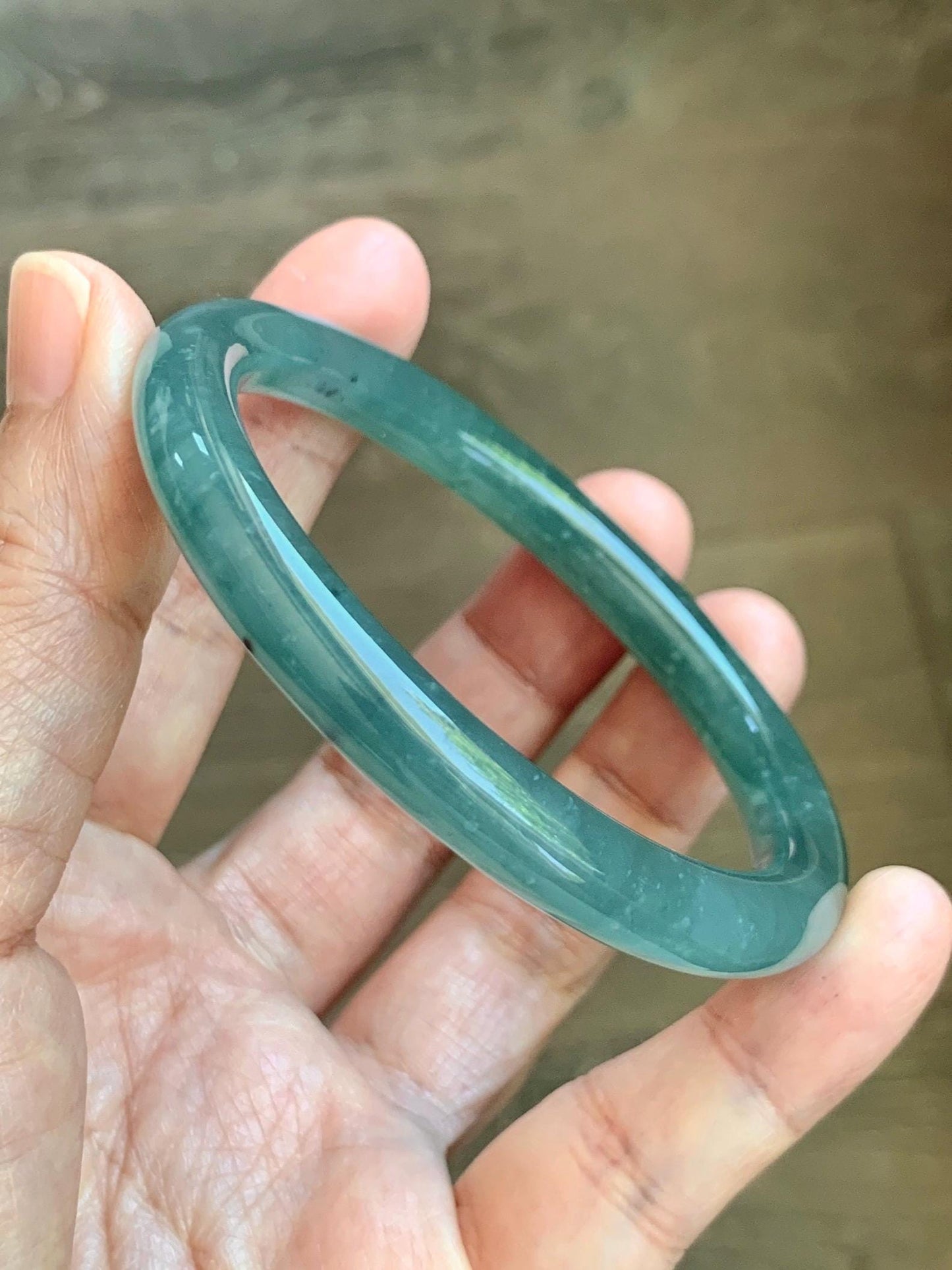 Certified Natural Grade A Guatemalan Icy Translucent Teal Blue Jade Jadeite Bangle Bracelet 56.8mm 7” 32g 天然冰危蓝绿圆条翡翠手镯 212
