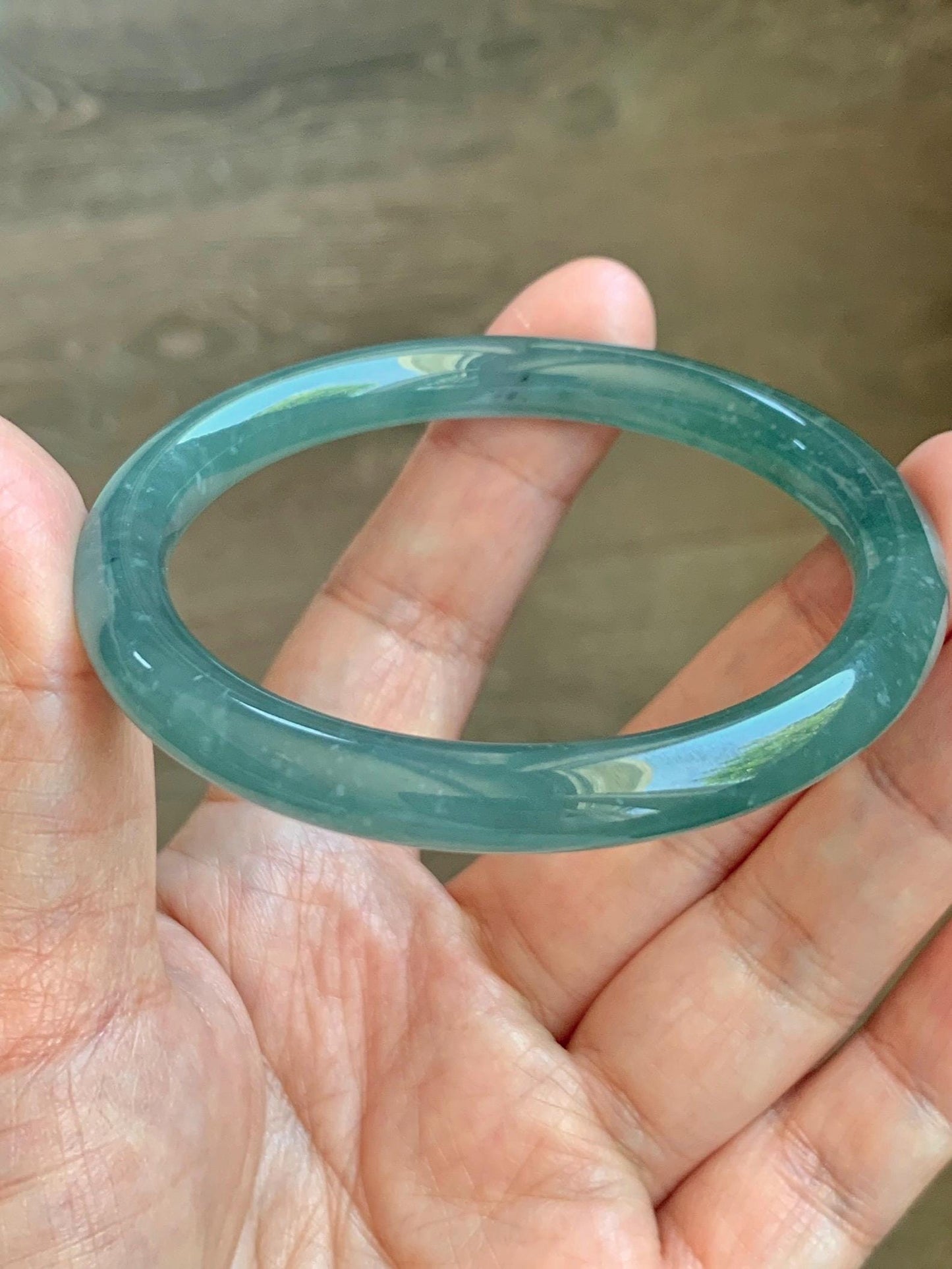 Certified Natural Grade A Guatemalan Icy Translucent Teal Blue Jade Jadeite Bangle Bracelet 56.8mm 7” 32g 天然冰危蓝绿圆条翡翠手镯 212