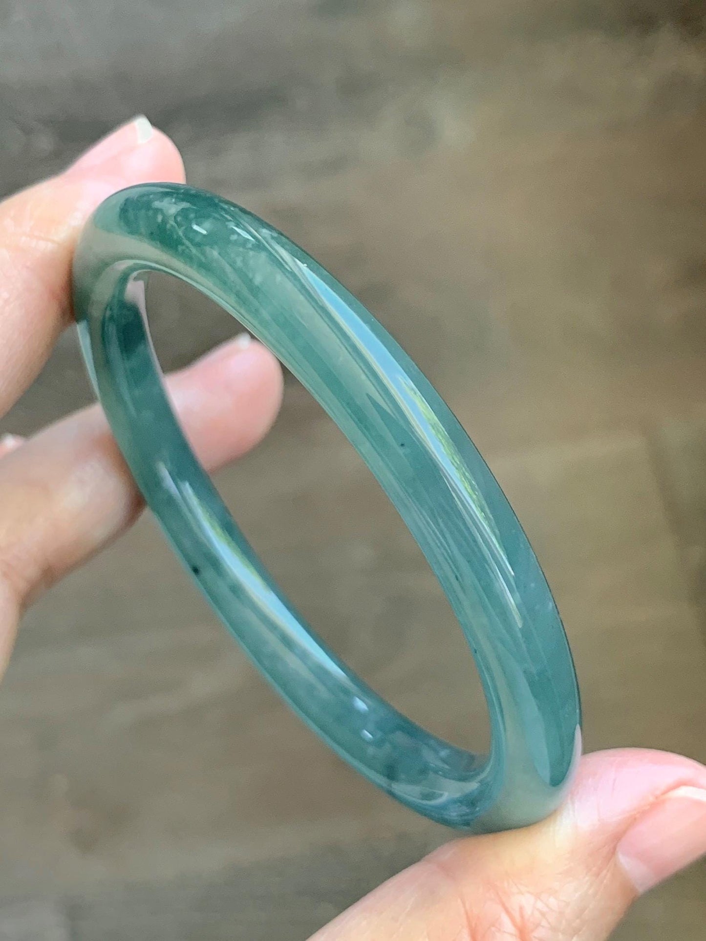 Certified Natural Grade A Guatemalan Icy Translucent Teal Blue Jade Jadeite Bangle Bracelet 56.8mm 7” 32g 天然冰危蓝绿圆条翡翠手镯 212