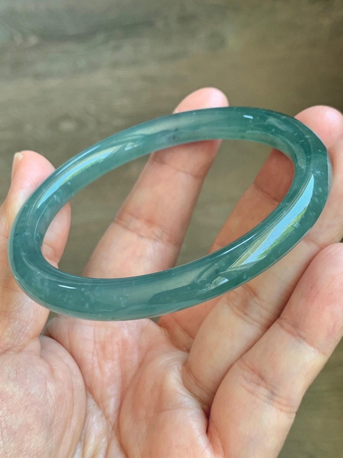 Certified Natural Grade A Guatemalan Icy Translucent Teal Blue Jade Jadeite Bangle Bracelet 56.8mm 7” 32g 天然冰危蓝绿圆条翡翠手镯 212